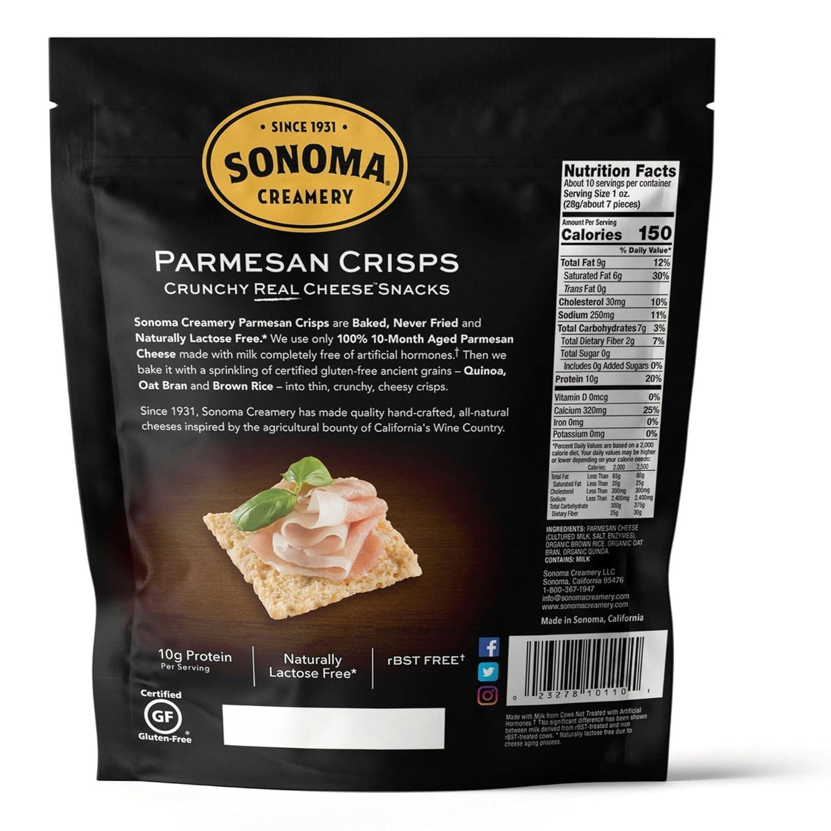 Sonoma Creamery Parmesan Cheese Crisps 10oz Two-Pack – High Protein, Gluten Free, Low Carb