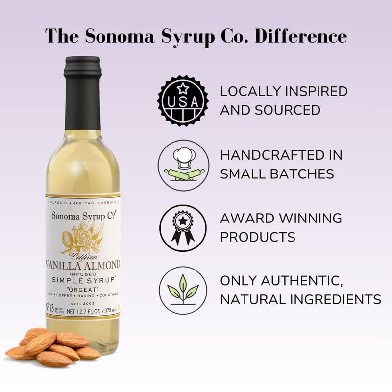 Sonoma Syrup Co Vanilla Almond Infused Simple Syrup 12.7 fl oz – Cocktails, Tea & Baking