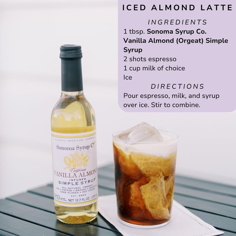 Sonoma Syrup Co Vanilla Almond Infused Simple Syrup 12.7 fl oz – Cocktails, Tea & Baking