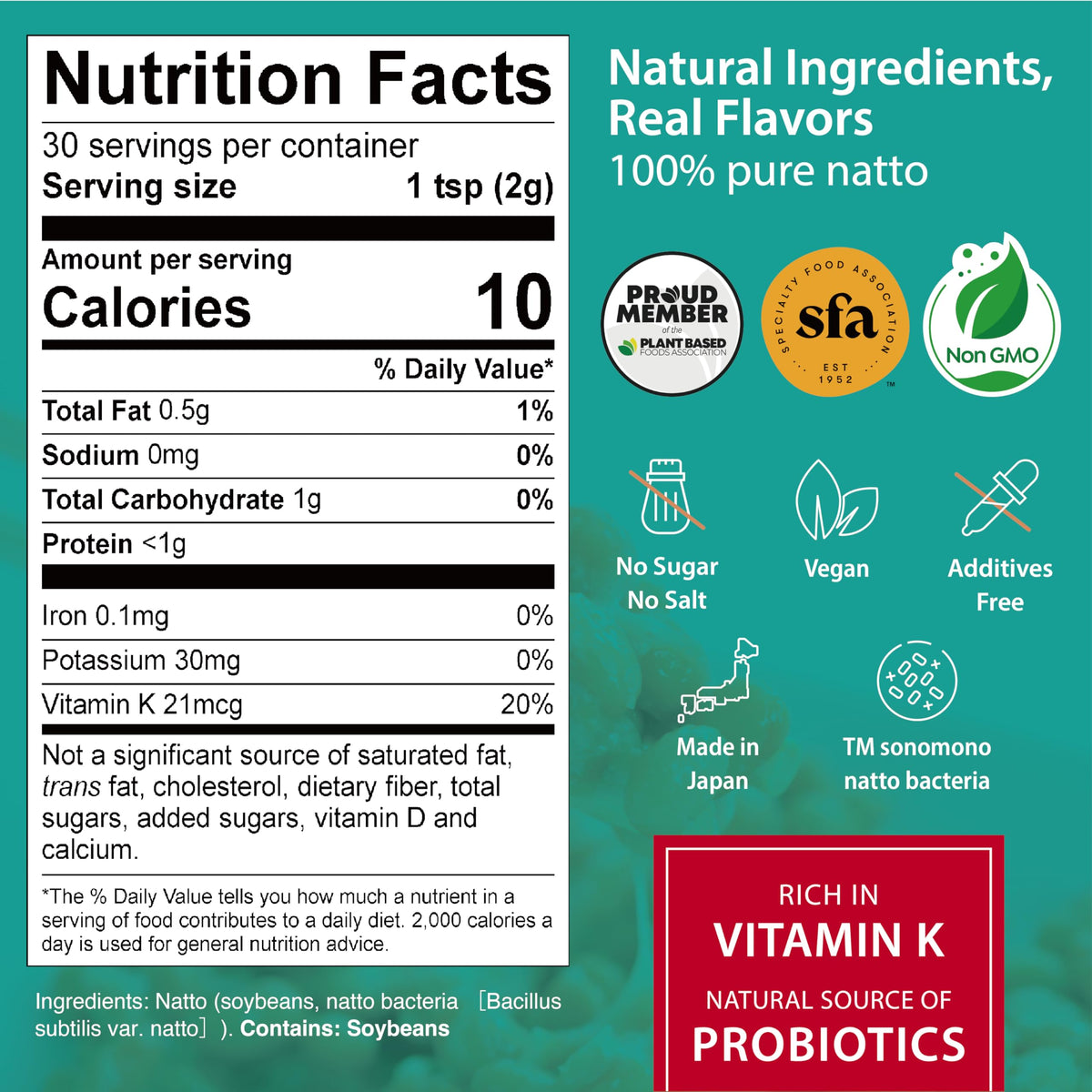 sonomono Japanese Natto Powder – Mild Flavor, Freeze-Dried, Non-GMO, Vegan, Made in Japan (60 g)
