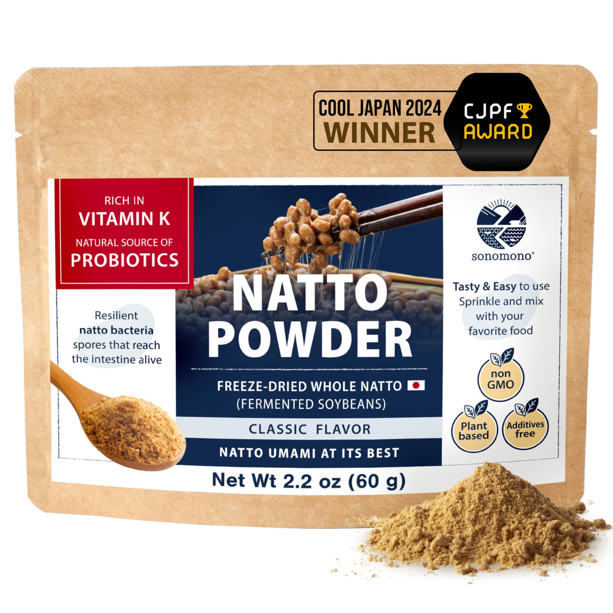 sonomono Natto Classic Powder – Japanese Fermented Soybeans, Vegan, 60 g