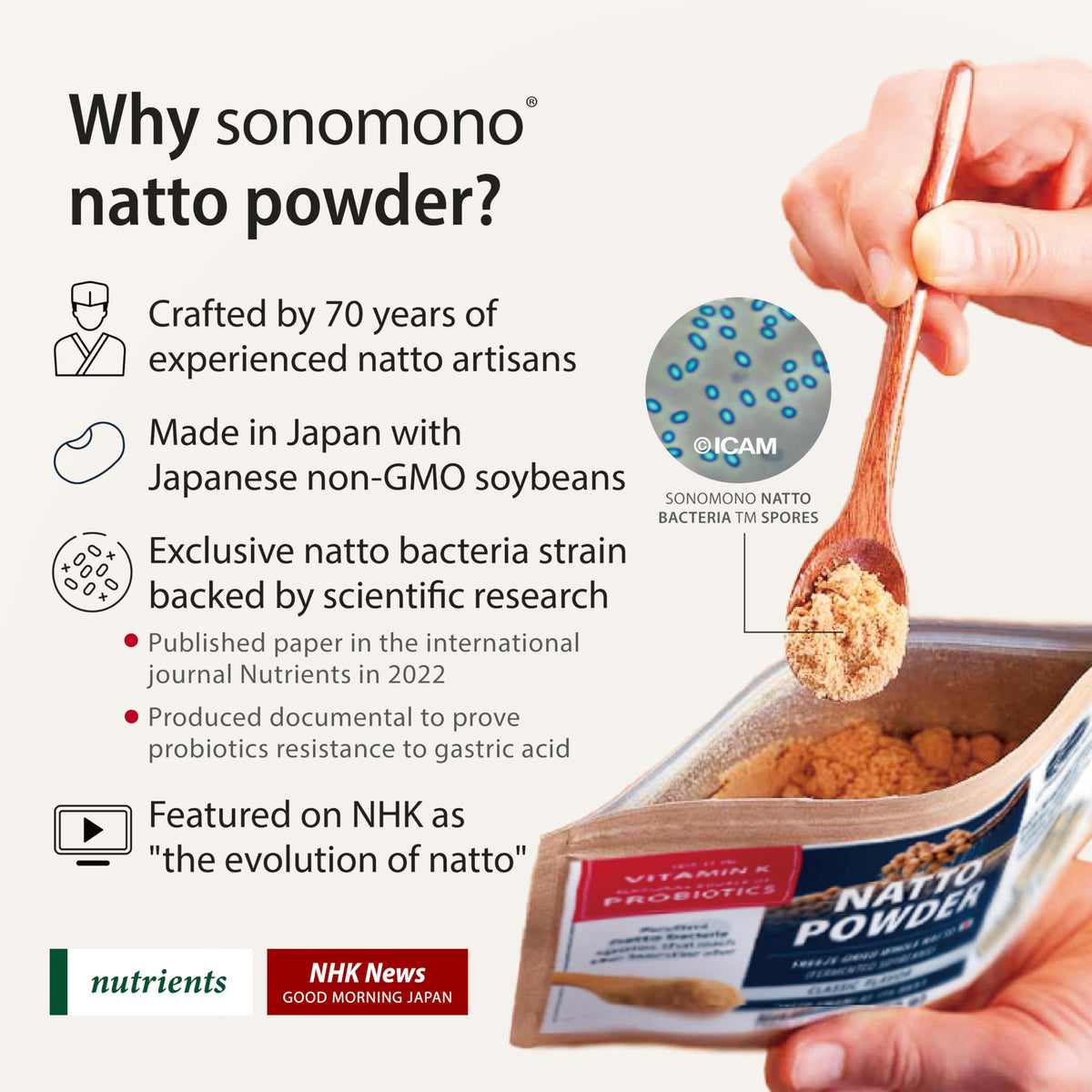 sonomono Natto Classic Powder – Japanese Fermented Soybeans, Vegan, 60 g