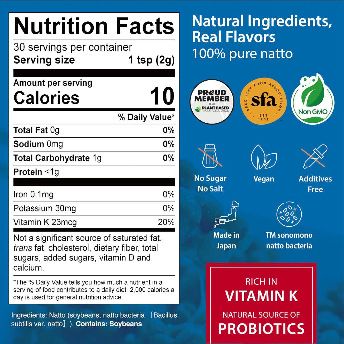 sonomono Natto Classic Powder – Japanese Fermented Soybeans, Vegan, 60 g