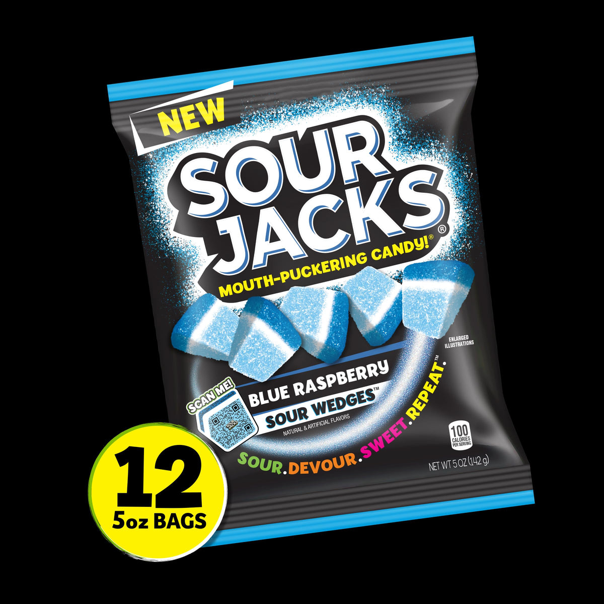 Sour Jacks Sour Gummy Wedges – Blue Raspberry Candy 5oz Bag (12 Pack)