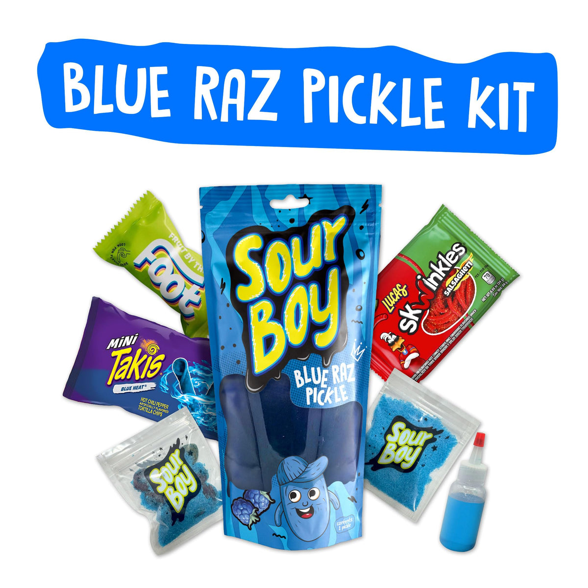 Sourboy Blue Raspberry Pickle Kit | Viral Snack Set with Blue Raspberry Pickle and Treats