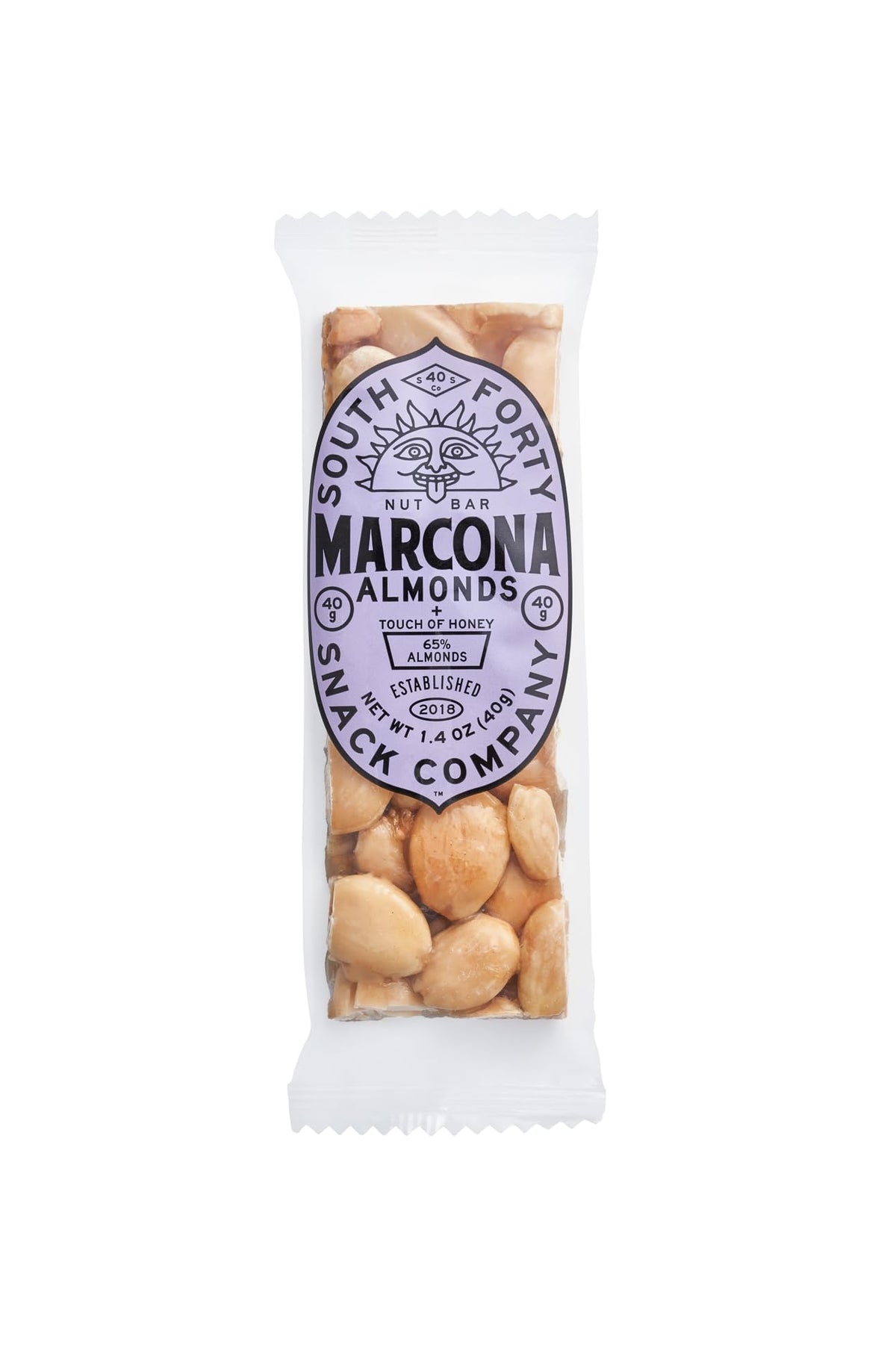 South Forty Snacks Marcona Almond Crunch Bar – Honey-Sweetened, 4-Ingredient, 40g Bars, Pack of 12