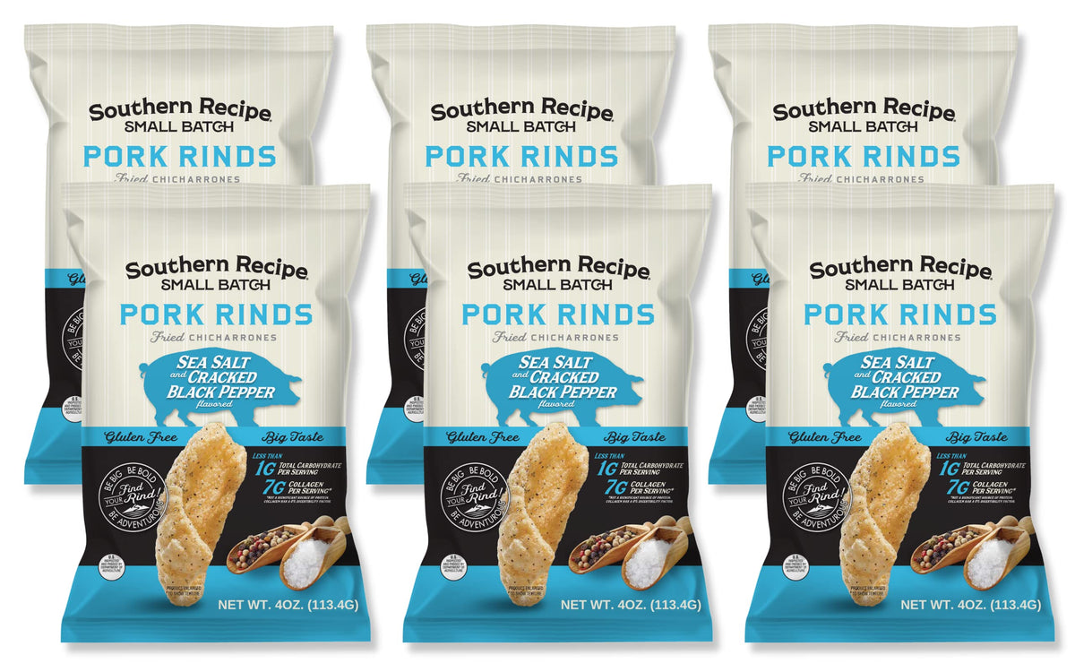 Southern Recipe Small Batch Pork Rinds – Sea Salt & Cracked Black Pepper | Keto, Gluten-Free, High Protein