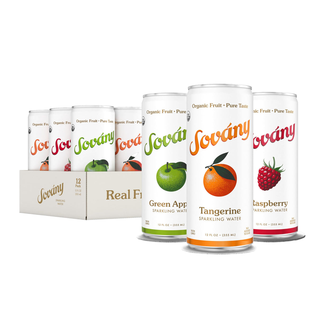 Sovány Flavored Sparkling Water Variety Pack – Organic, Low Calorie, No Added Sugar, 12 oz Cans