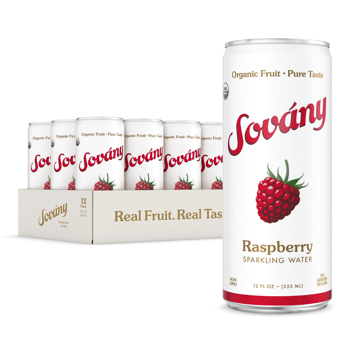 Sovány Raspberry Sparkling Water – Organic, Real Fruit, No Added Sugar, Low Calorie | 12 Pack