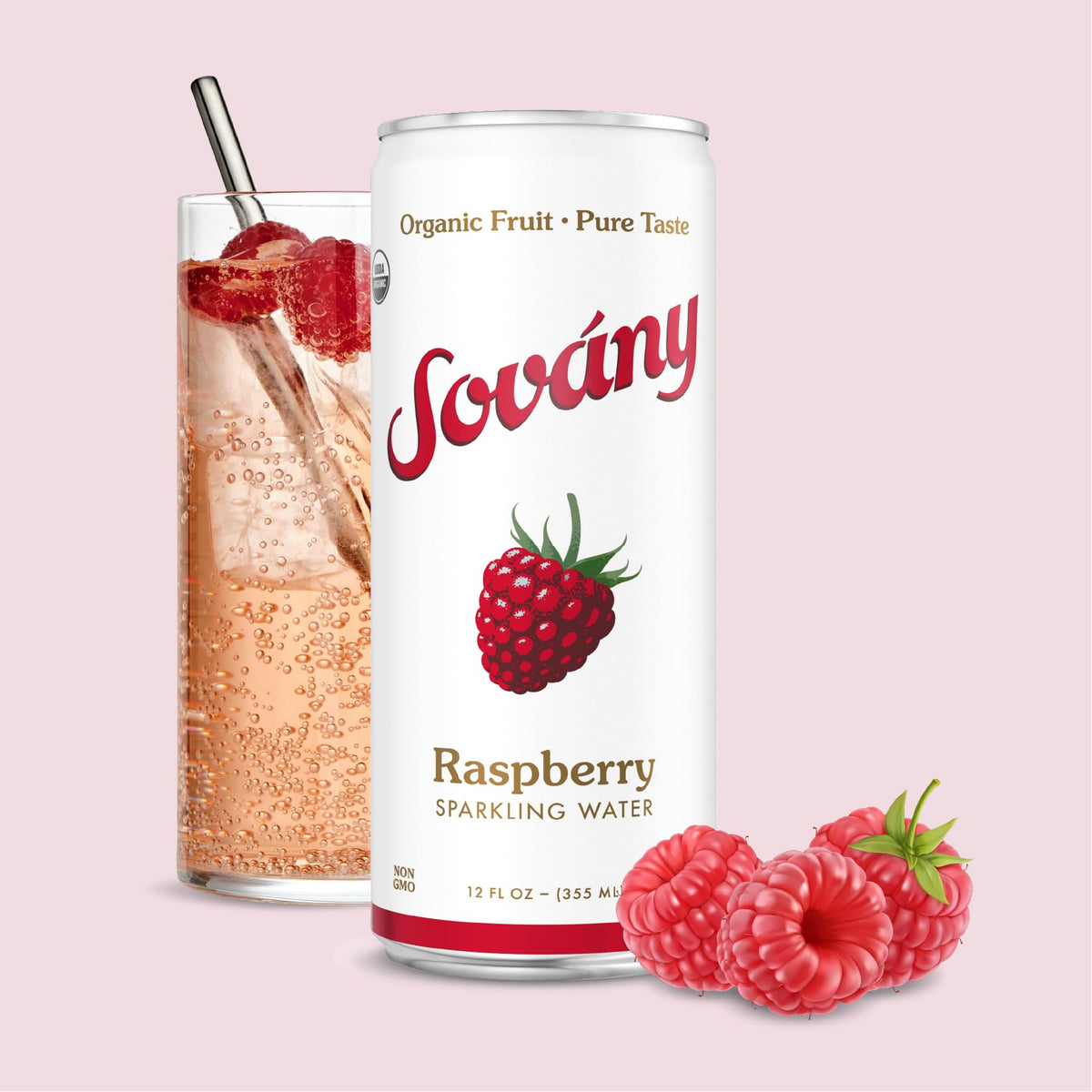 Sovány Raspberry Sparkling Water – Organic, Real Fruit, No Added Sugar, Low Calorie | 12 Pack