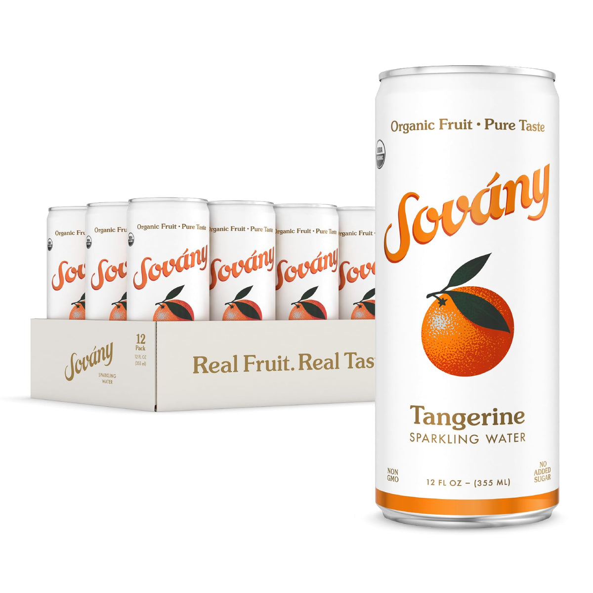 Sovány Tangerine Sparkling Water – Organic, No Added Sugar, Low Calorie | 12 oz Can, 12 Pack