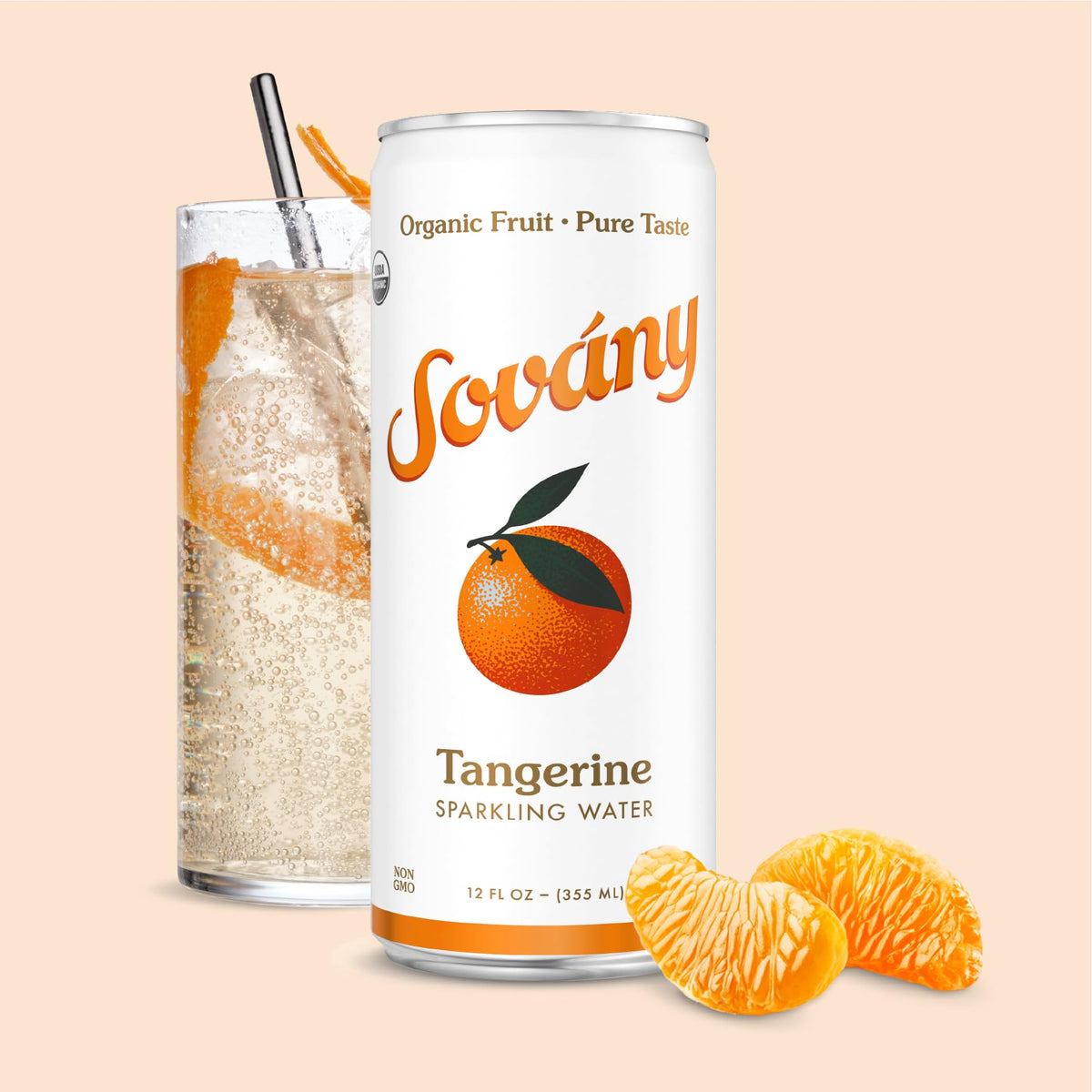 Sovány Tangerine Sparkling Water – Organic, No Added Sugar, Low Calorie | 12 oz Can, 12 Pack