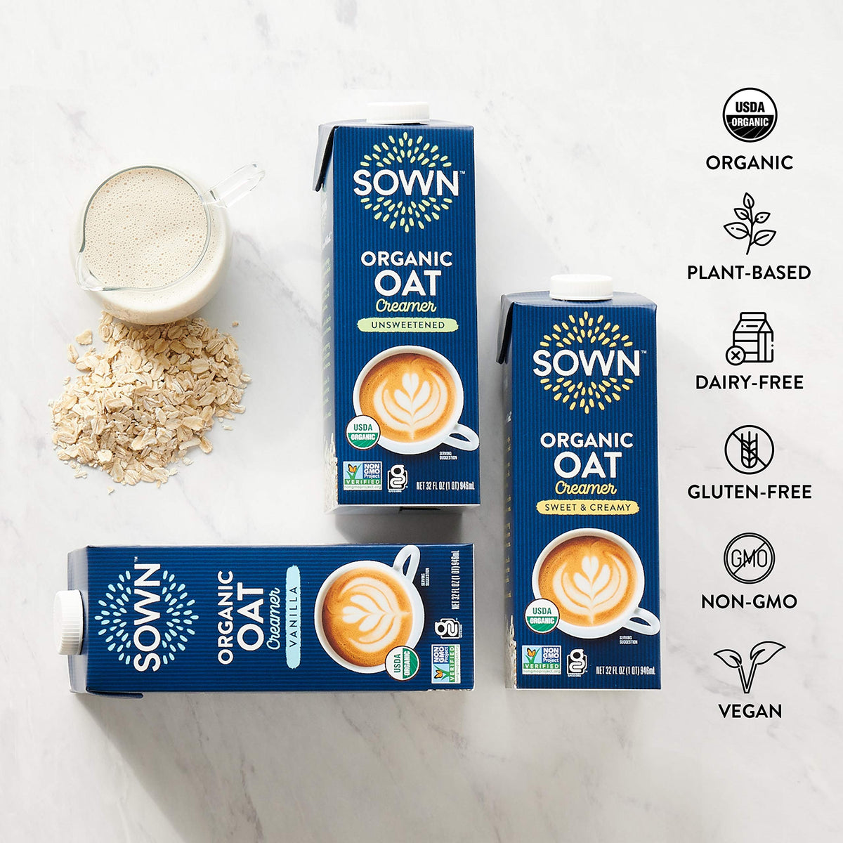 SOWN Organic Oat Creamer Sweet & Creamy – Barista Oat Milk Creamer, Dairy-Free, Gluten-Free, 32oz x6