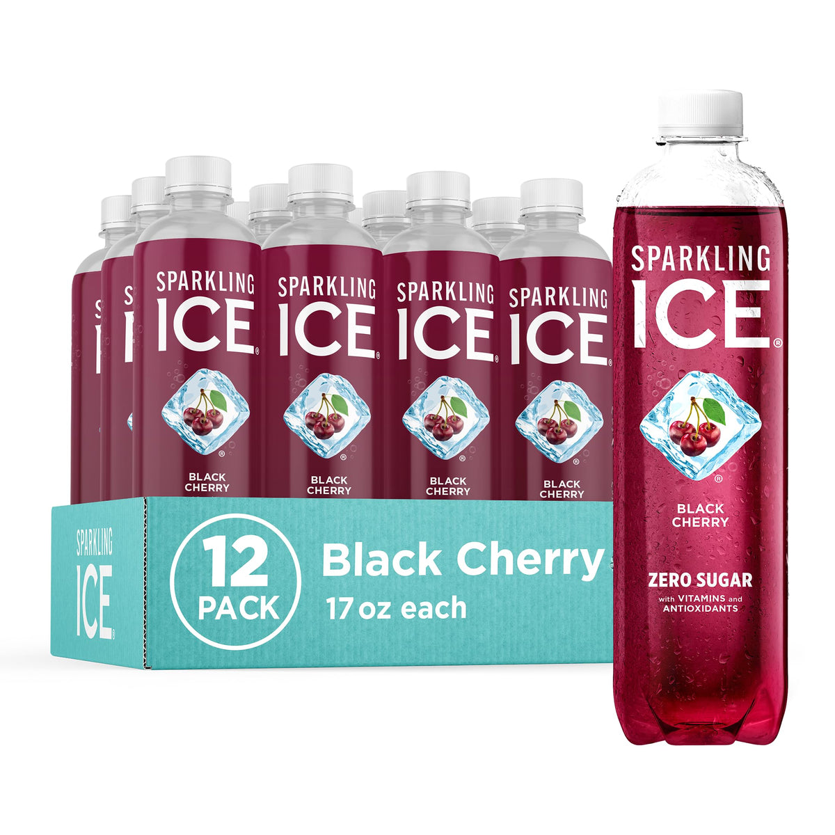 Sparkling Ice Black Cherry Sparkling Water – Zero Sugar, Low Calories (12 x 17 oz)
