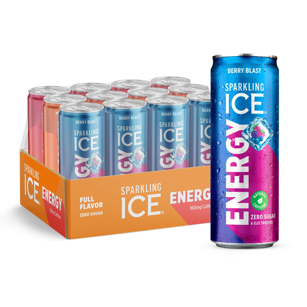 Sparkling Ice Energy Variety 12pk – Zero Sugar, 160mg Caffeine, Berry Blast, Maximum Mango & Power Punch