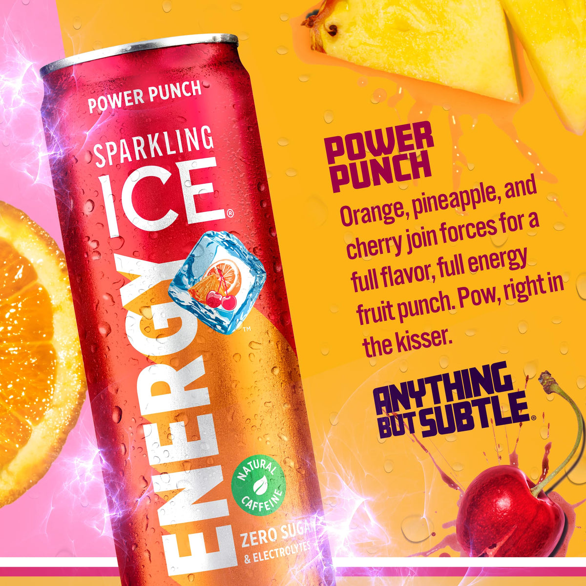 Sparkling Ice Energy Power Punch 12Pk – Zero Sugar Caffeine Drink with Vitamins & Electrolytes