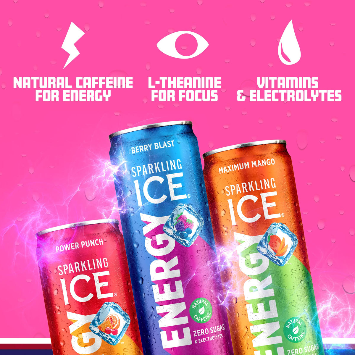 Sparkling Ice Energy Variety 12pk – Zero Sugar, 160mg Caffeine, Berry Blast, Maximum Mango & Power Punch