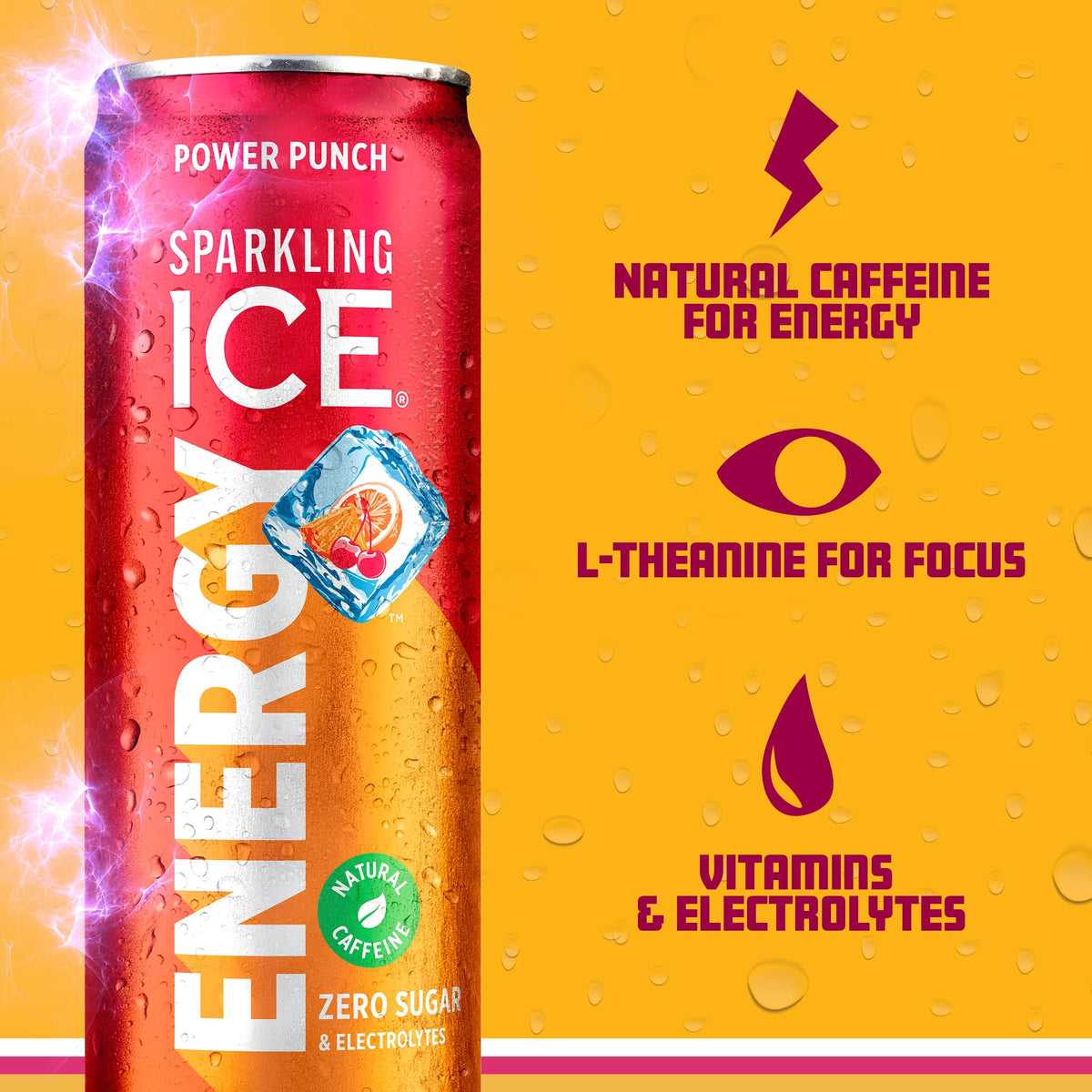Sparkling Ice Energy Power Punch 12Pk – Zero Sugar Caffeine Drink with Vitamins & Electrolytes