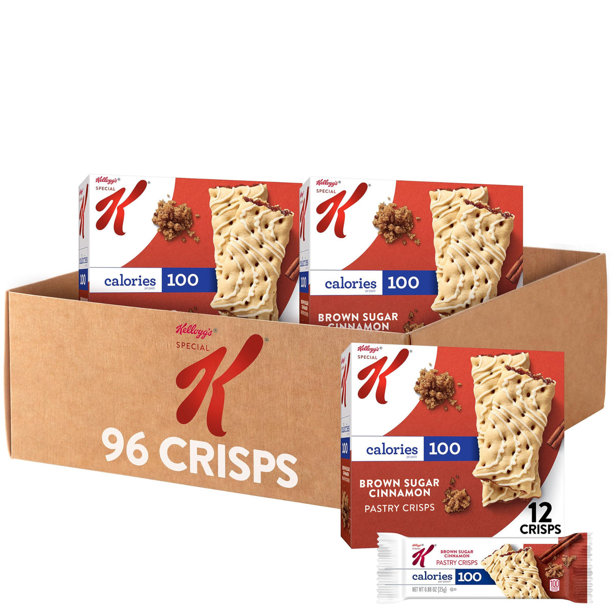 Special K Bar Pastry Crisps Brown Sugar Cinnamon – 100 Calorie Snacks (8 Boxes, 96 Count)