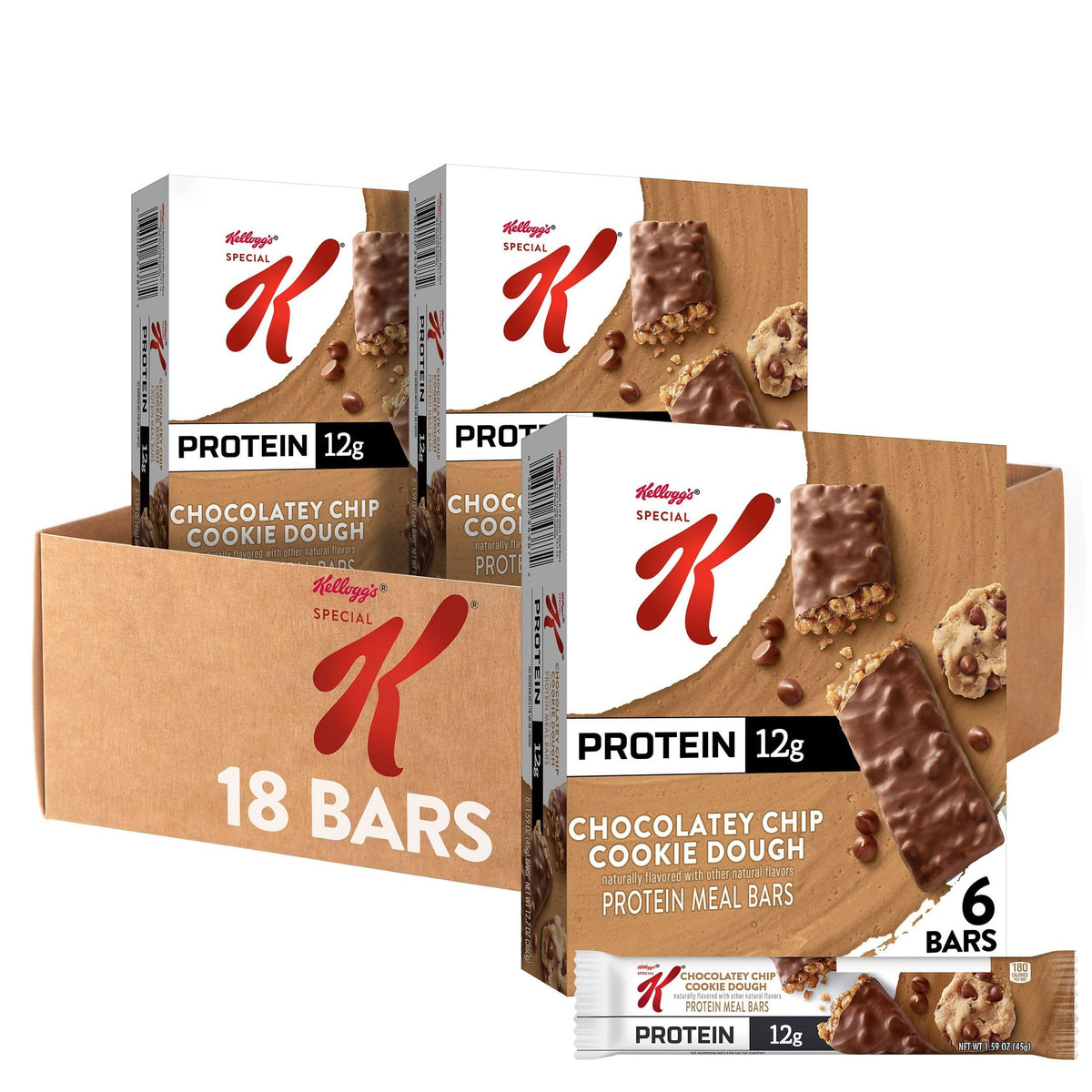 Special K Bar Protein Meal Bars – Chocolatey Chip Cookie Dough (3 Boxes, 18 Count)