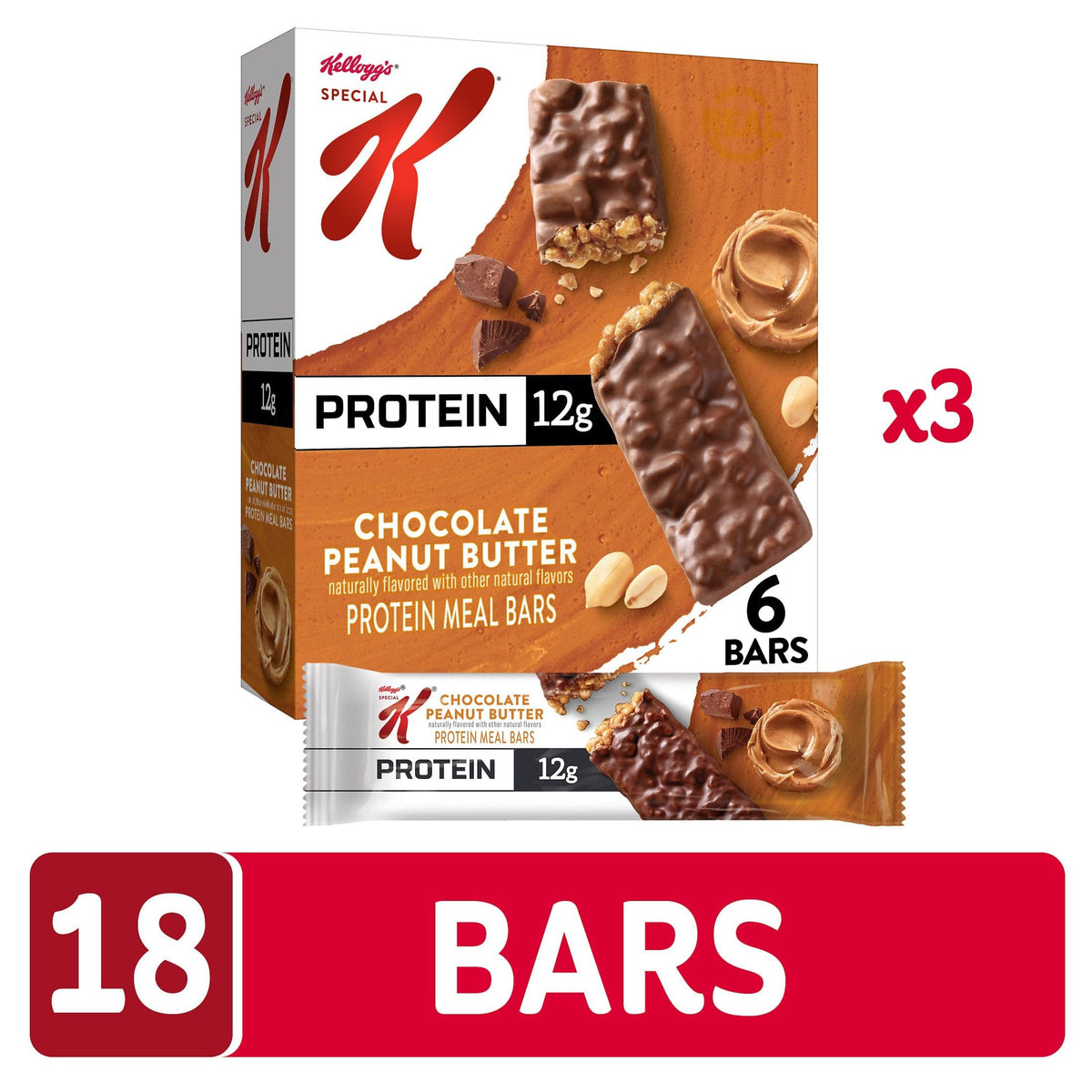 Special K Bar Protein Meal Bars, 12g Protein – Chocolate Peanut Butter (3 Boxes)