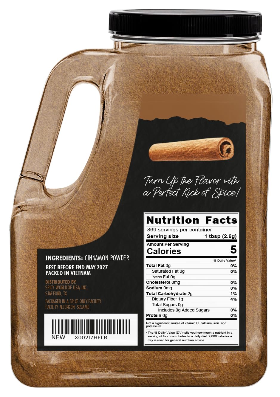 Spicy World Cinnamon Powder 5 lb Jar – Ground Cassia for Baking & Beverages