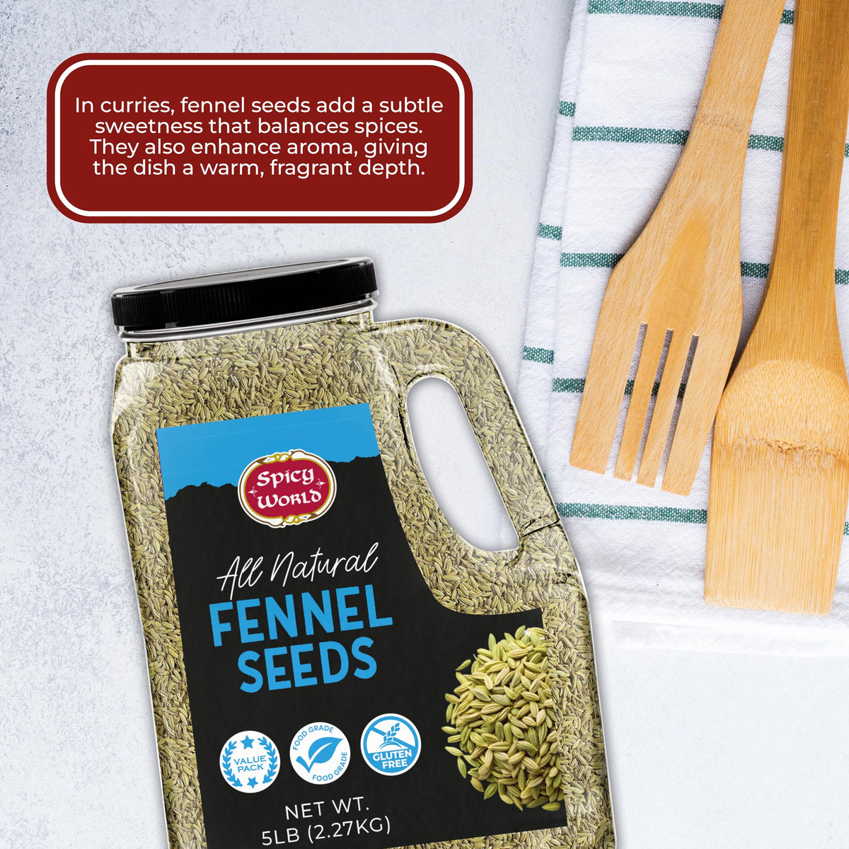 Spicy World Fennel Seeds 5 lb Bulk Jar – Whole Sweet Fennel for Cooking, Tea & Fresh Powder