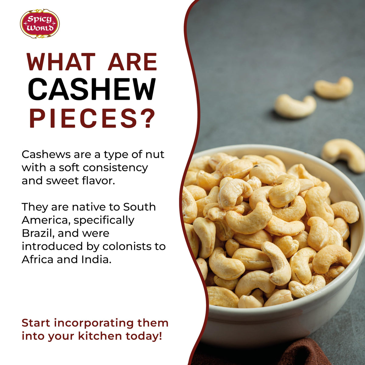 Spicy World Raw Cashew Pieces 80oz – Unsalted, Gluten Free, Vegan