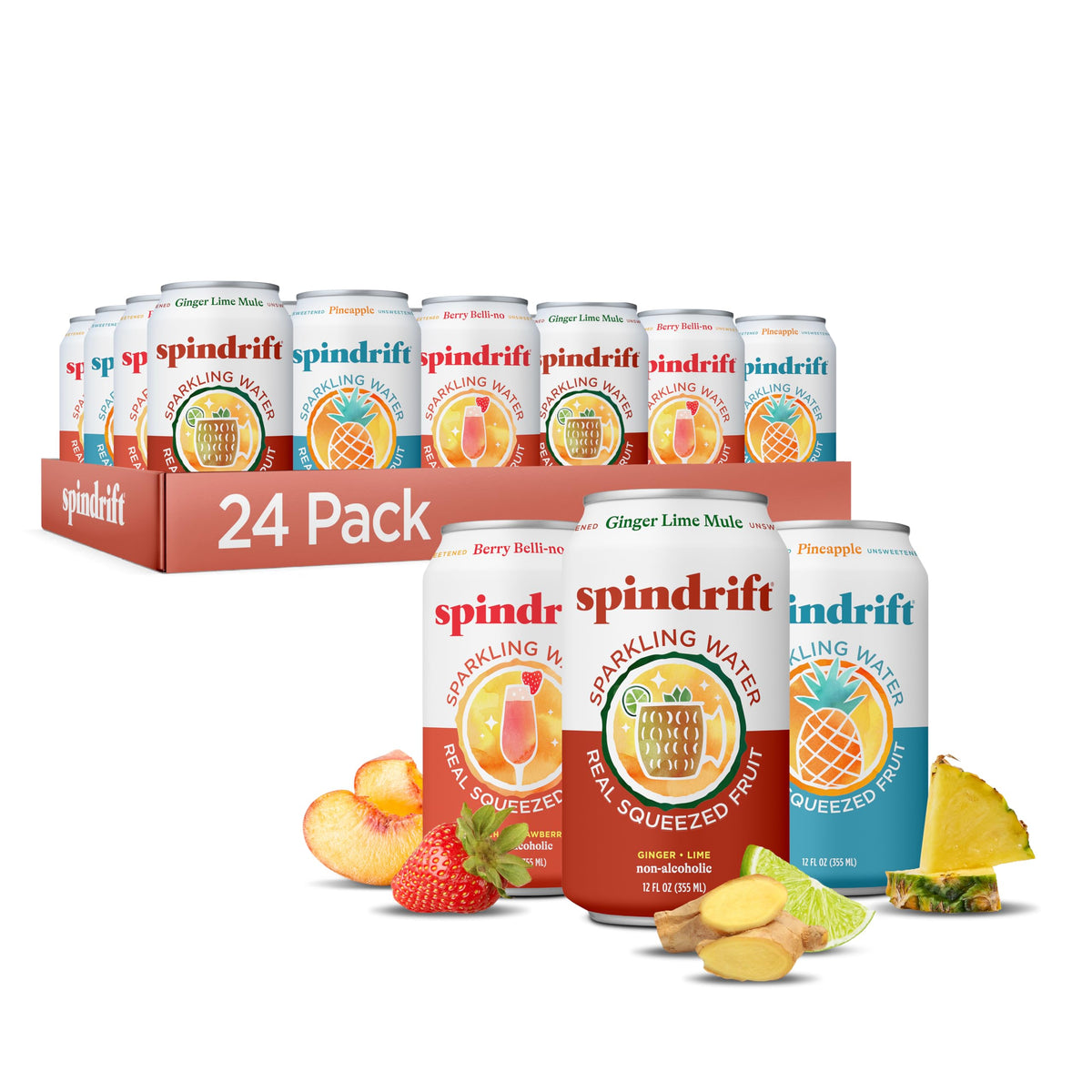 Spindrift Sparkling Water Mocktail Variety Pack – Real Squeezed Fruit, 24 Cans (12 oz Each)