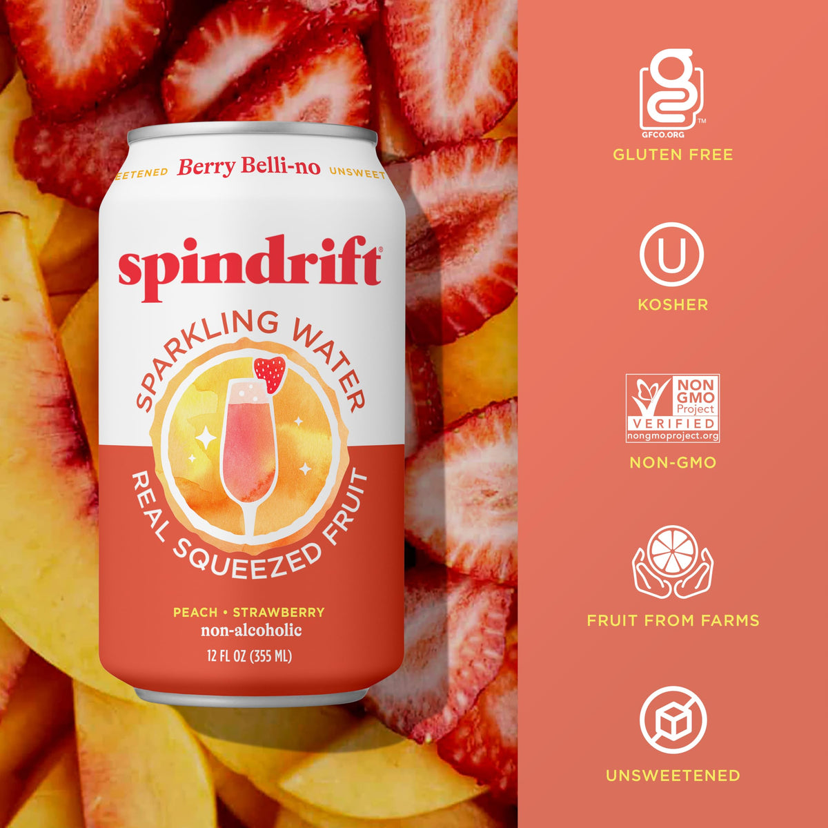Spindrift Berry Belli-no Sparkling Water — Real Fruit Flavor, 24-Pack, 13 Calories per Can