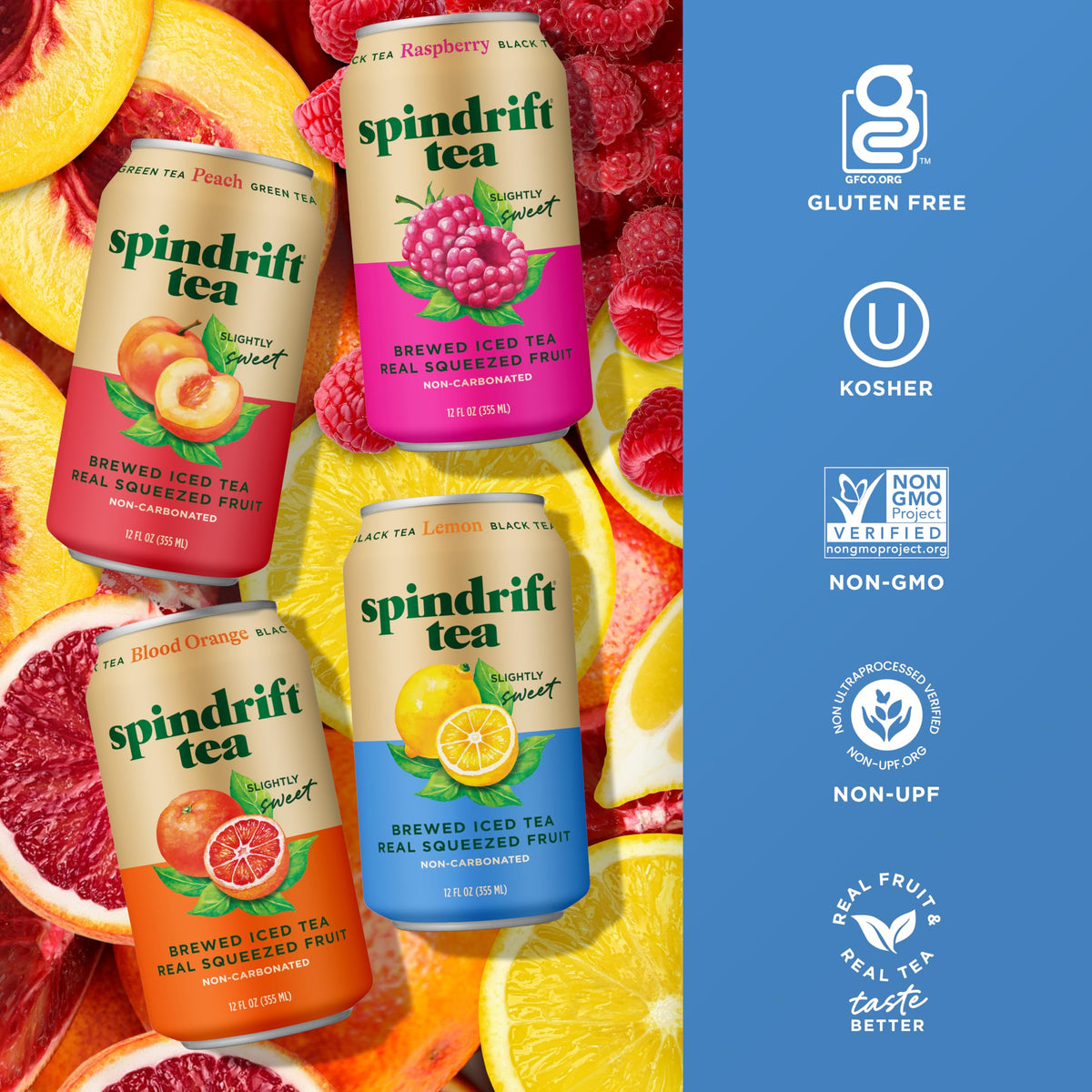 Spindrift Brewed Iced Tea Variety Pack – Real Squeezed Fruit, No Carbonation, 12 oz Cans, 24 Pack (22–49 Calories)