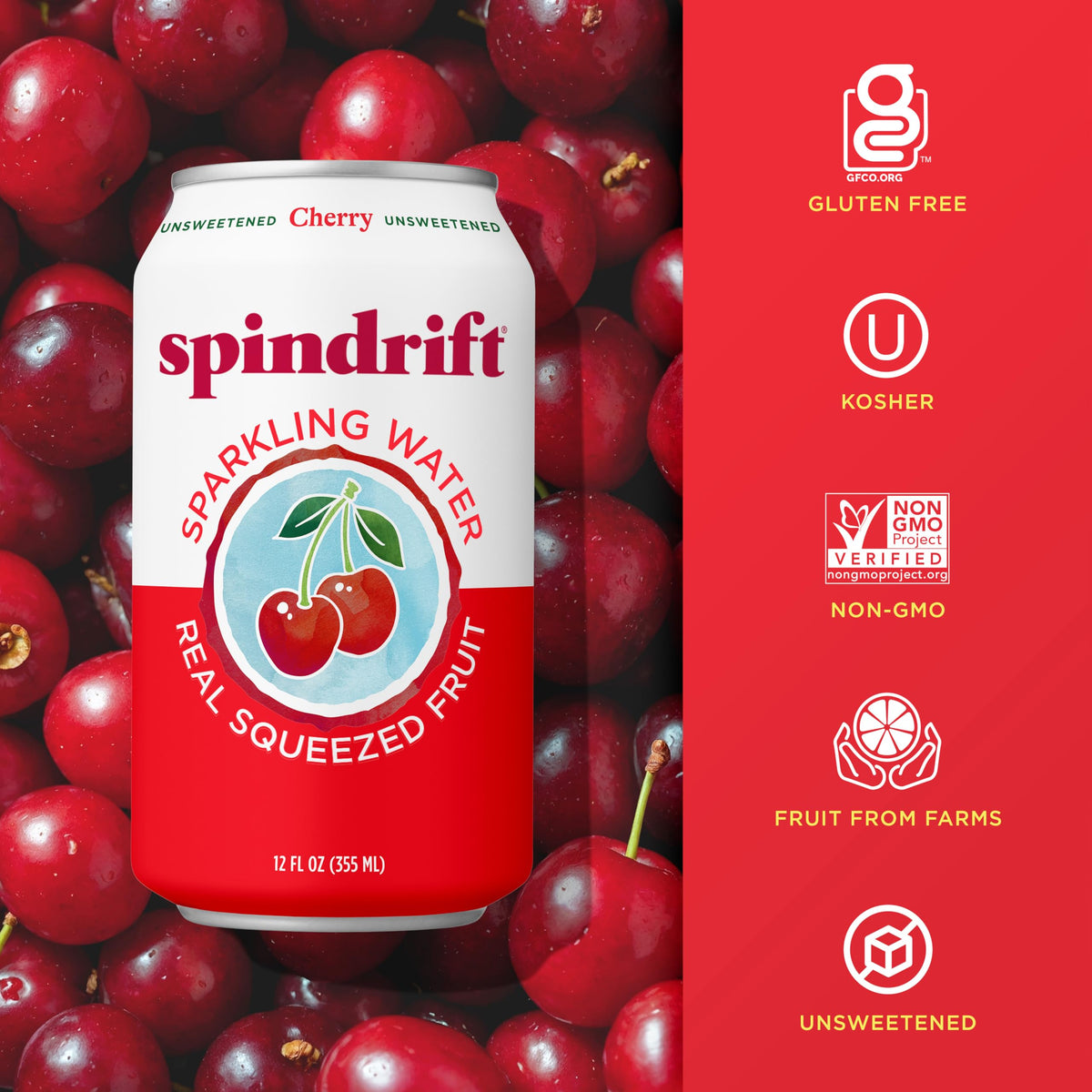 Spindrift Cherry Sparkling Water | Real Squeezed Fruit, 21 Cal per Can