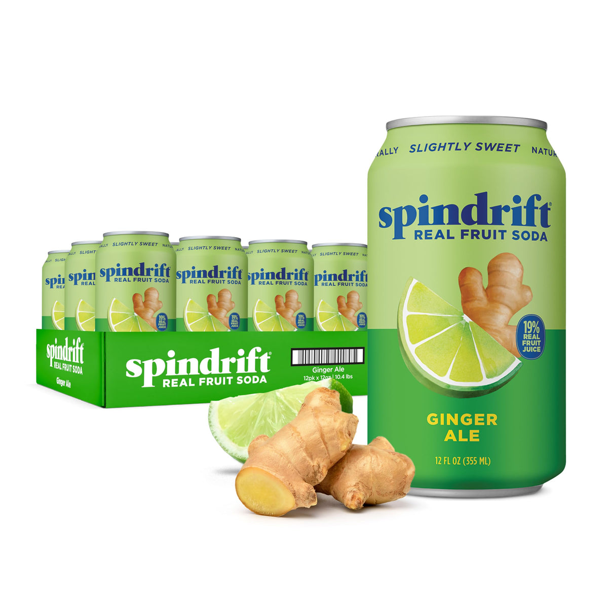 Spindrift Ginger Ale Soda — Real Squeezed Fruit, 0g Added Sugar, 12 Pack Case