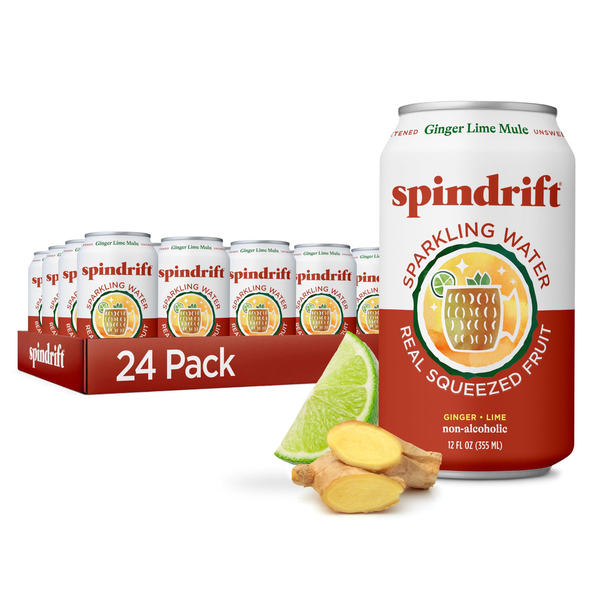 Spindrift Ginger Lime Mule Sparkling Water – Real Fruit, 11 Cal Per Can, 24-Pack