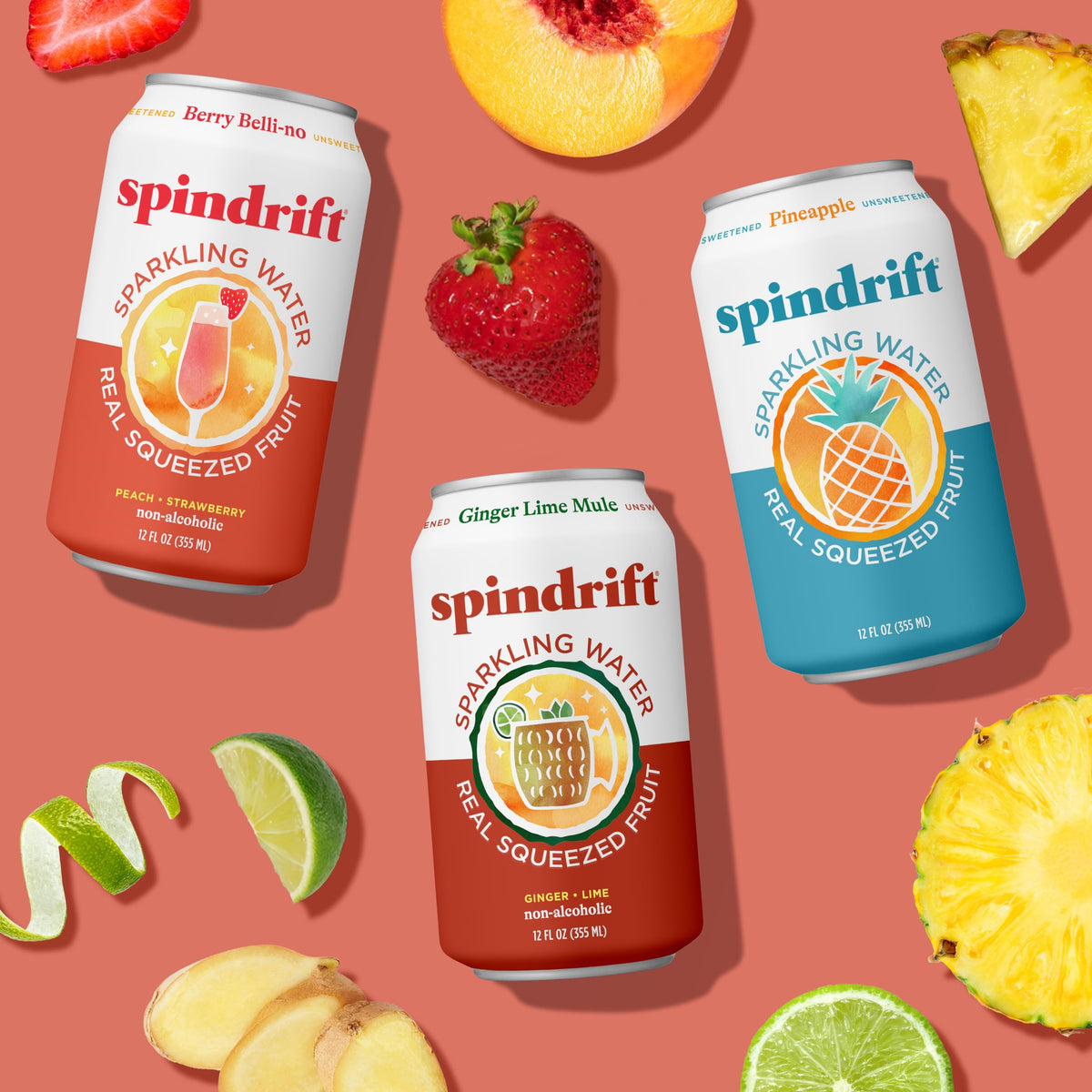Spindrift Sparkling Water Mocktail Variety Pack – Real Squeezed Fruit, 24 Cans (12 oz Each)