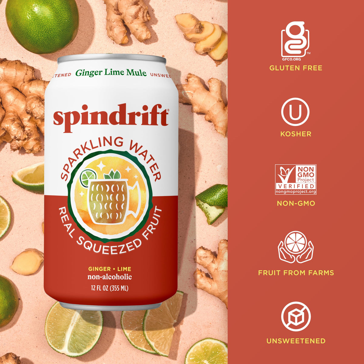 Spindrift Ginger Lime Mule Sparkling Water – Real Fruit, 11 Cal Per Can, 24-Pack