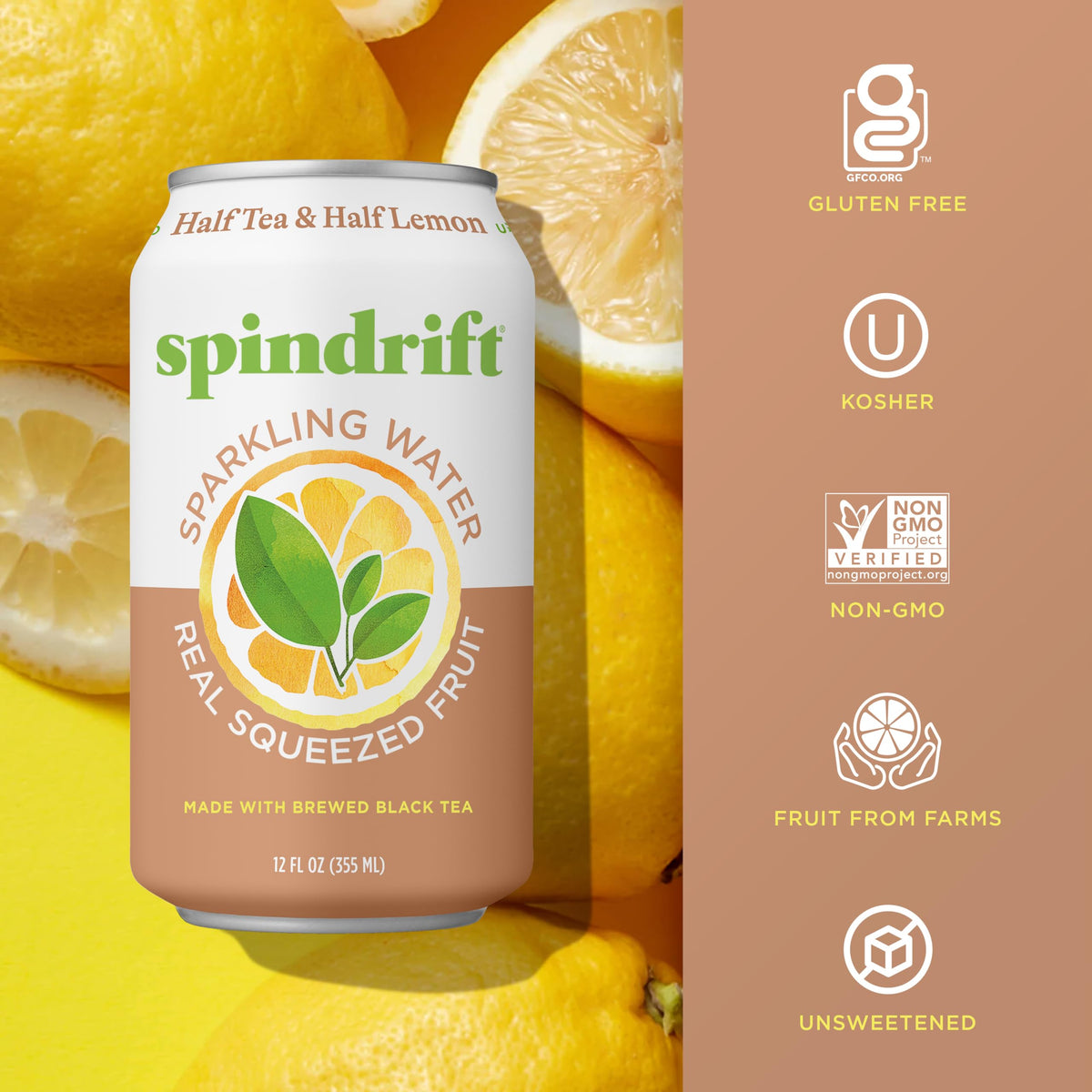 Spindrift Half Tea & Half Lemon Sparkling Water – Real Lemon, Real Tea, 5 Calories