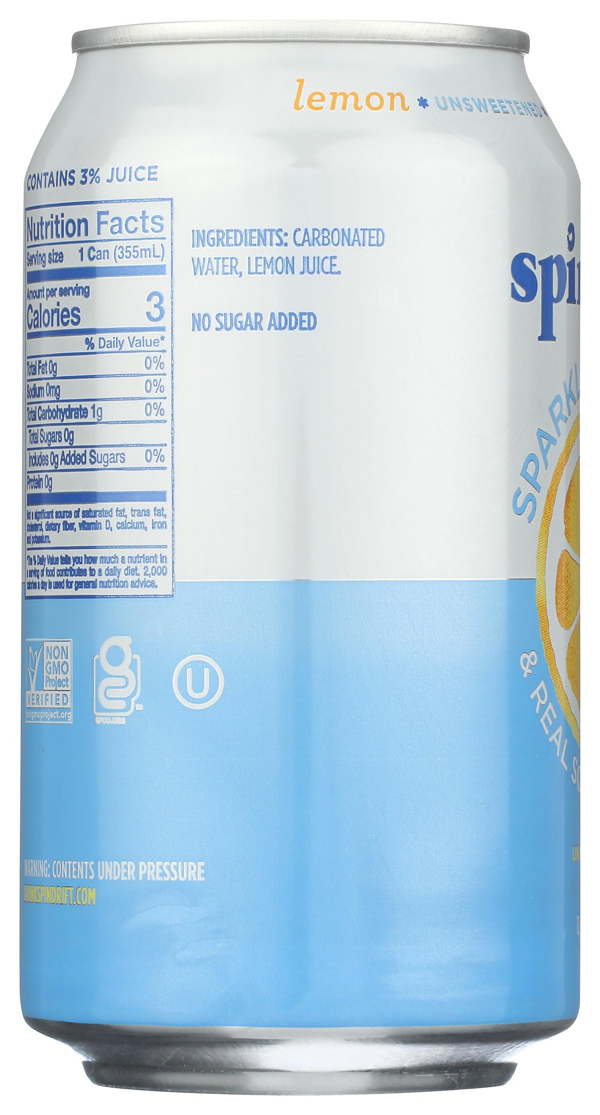 Spindrift Sparkling Water Lemon — 12 fl oz | Gluten Free