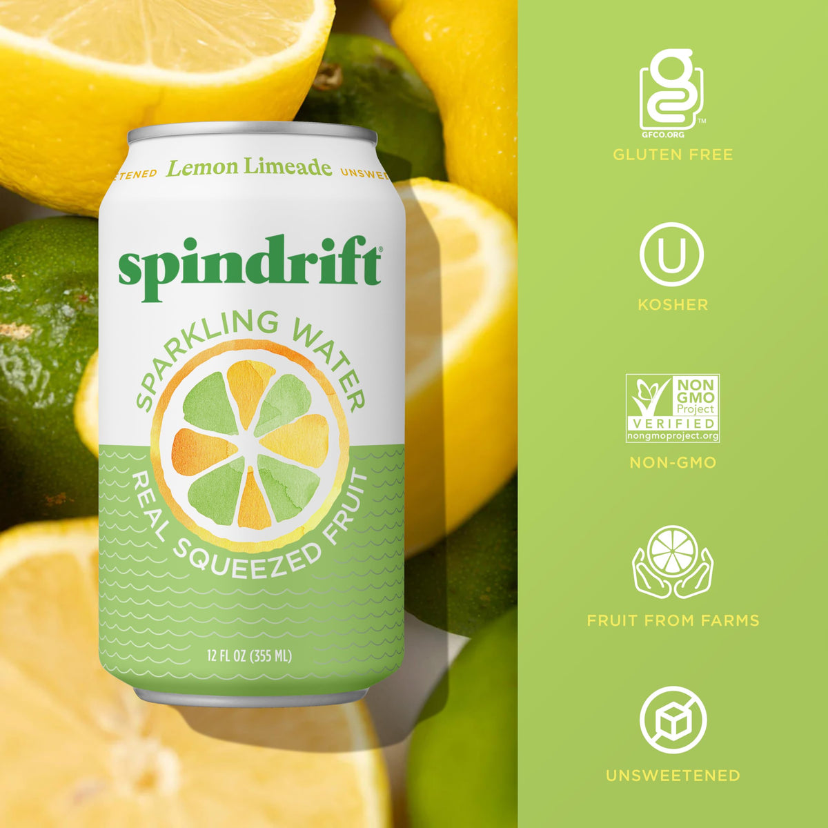 Spindrift Lemon Limeade Can 12oz – Pack of 24 | Sparkling Water with Real Fruit