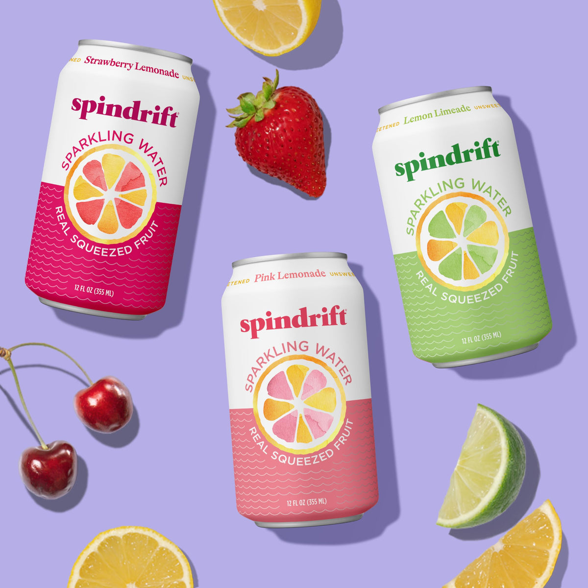 Spindrift Lemonade 3-Flavor Variety 20-Pack – Unsweetened Real Fruit Sparkling Water