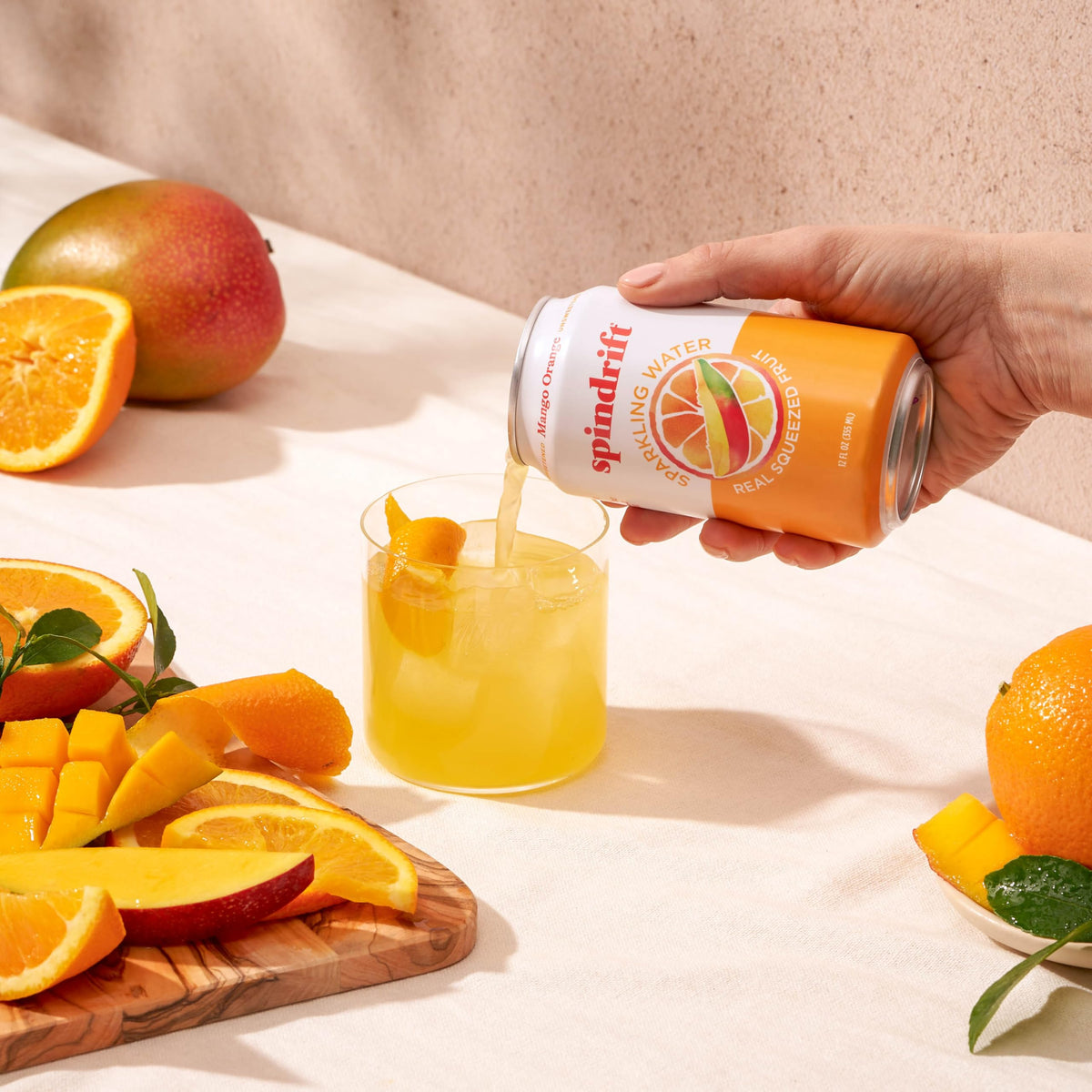 Spindrift Mango Orange Sparkling Water – Real Orange & Alphonso Mango Purée, 7% Juice, 12 Calories