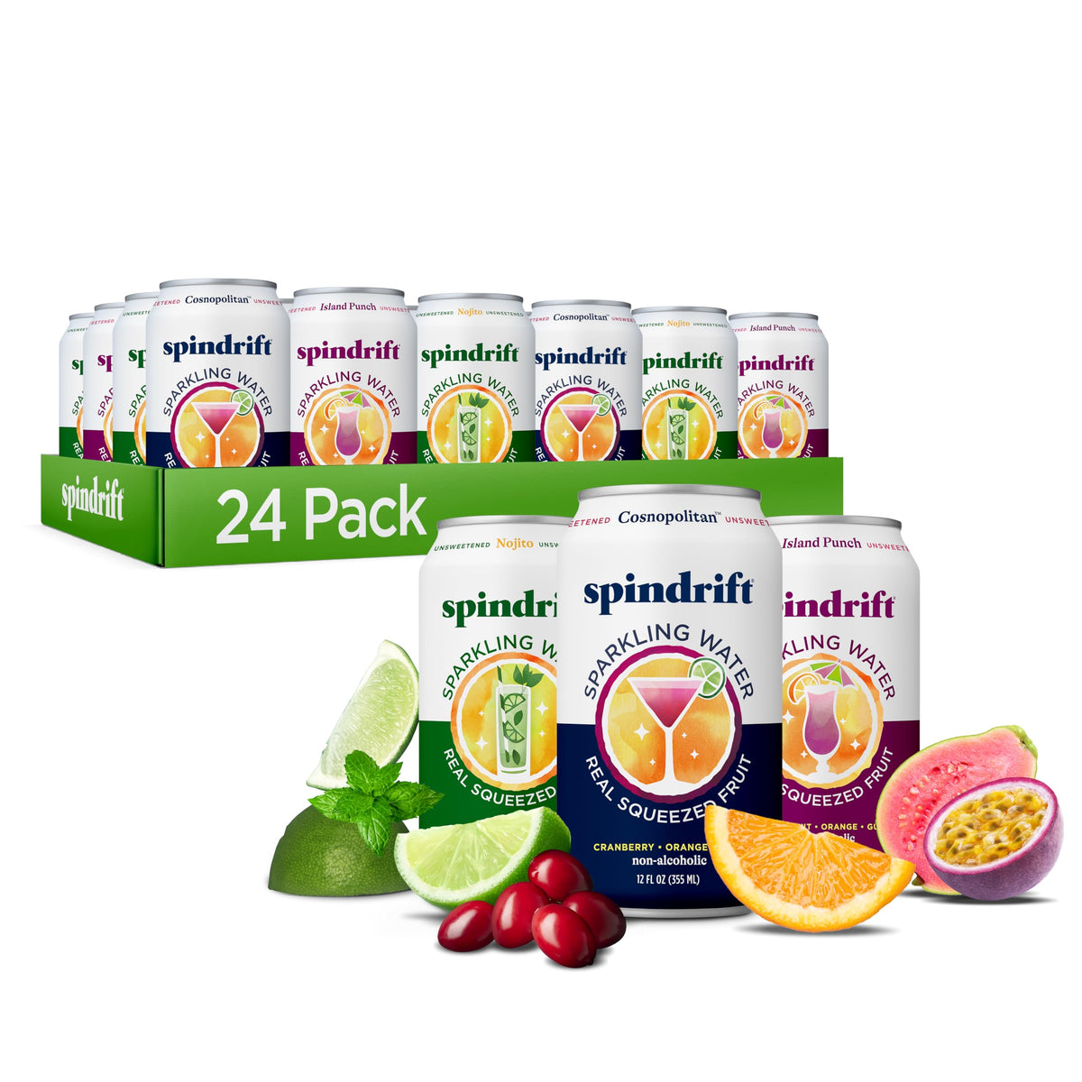 Spindrift Mocktail Variety Pack—24 Pack, 12 oz Cans, Real Fruit Sparkling Water