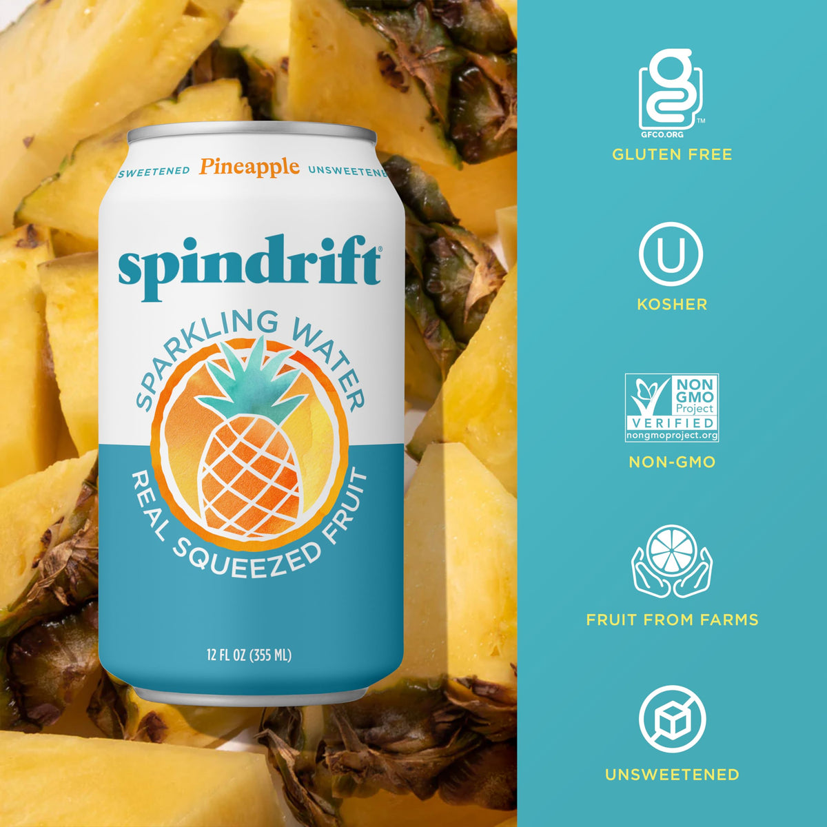 Spindrift Pineapple Sparkling Water – 12oz Cans (Pack of 24)