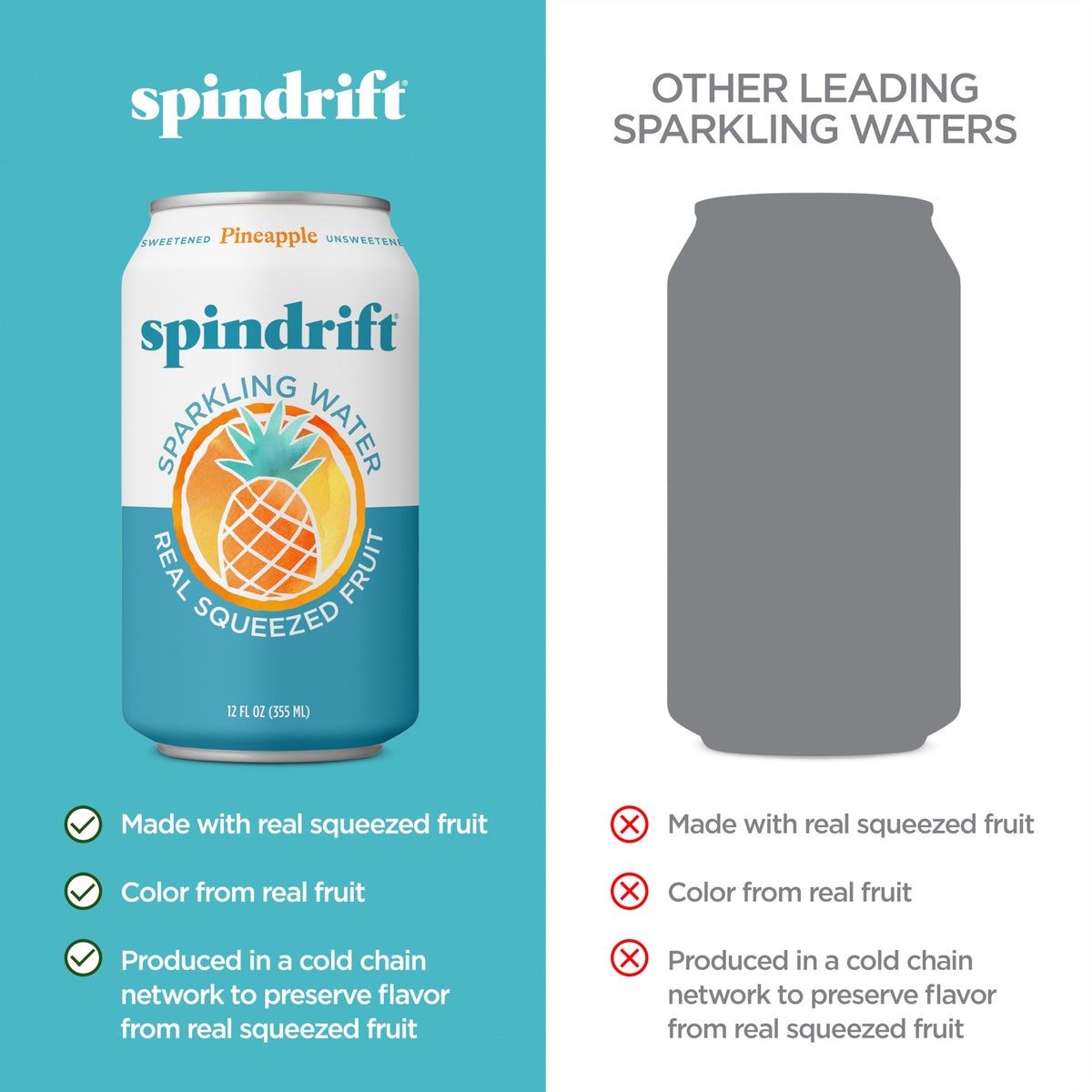 Spindrift Pineapple Sparkling Water – 12oz Cans (Pack of 24)