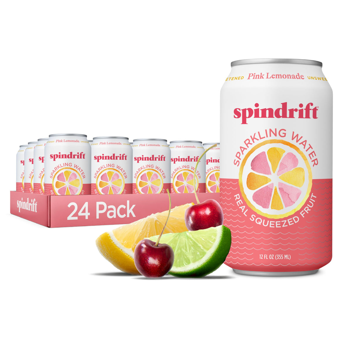 Spindrift Pink Lemonade – Sparkling Water with Real Fruit, 12 oz Can (24 Pack)