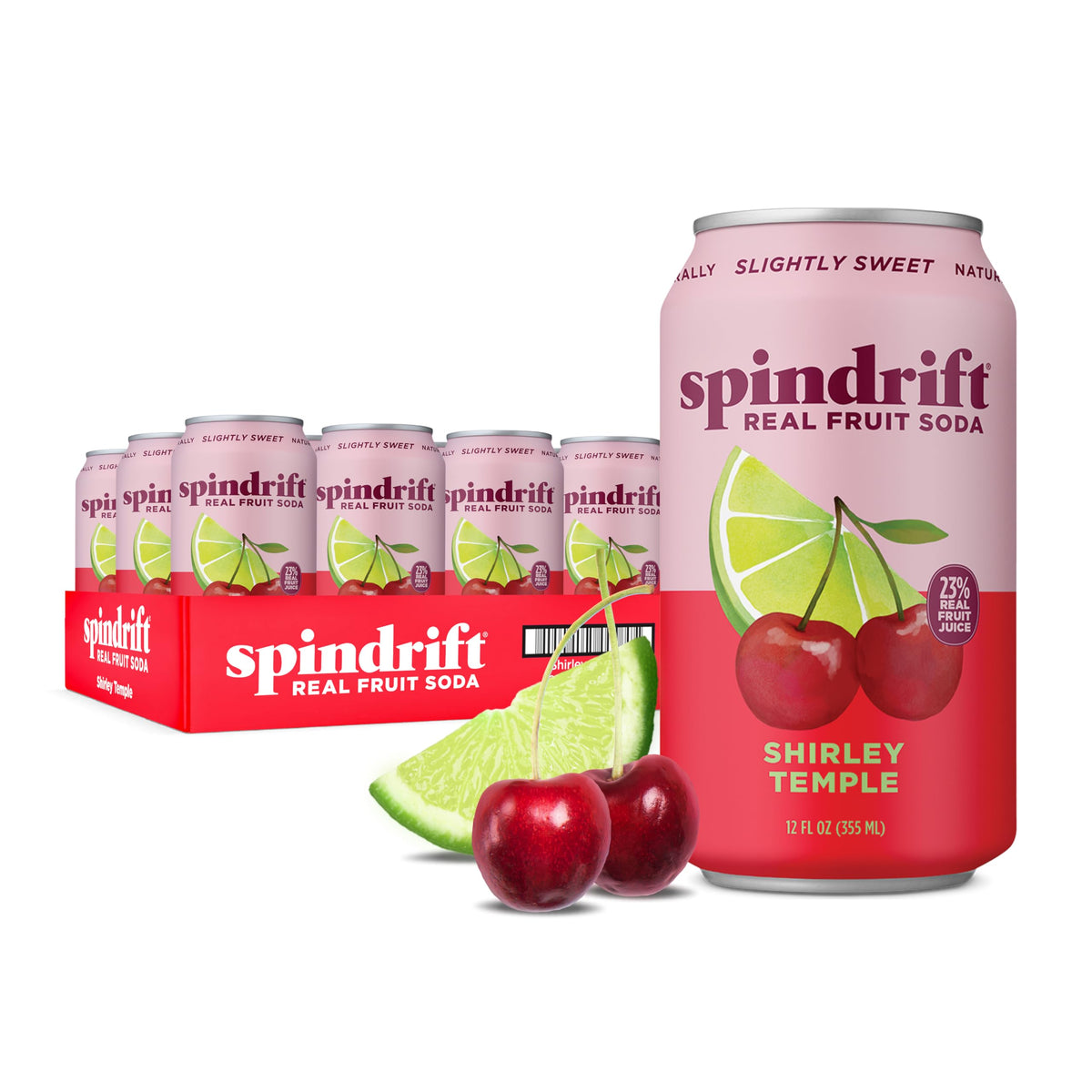 Spindrift Shirley Temple Cherry Citrus Soda – Real Squeezed Fruit, 12 Pack