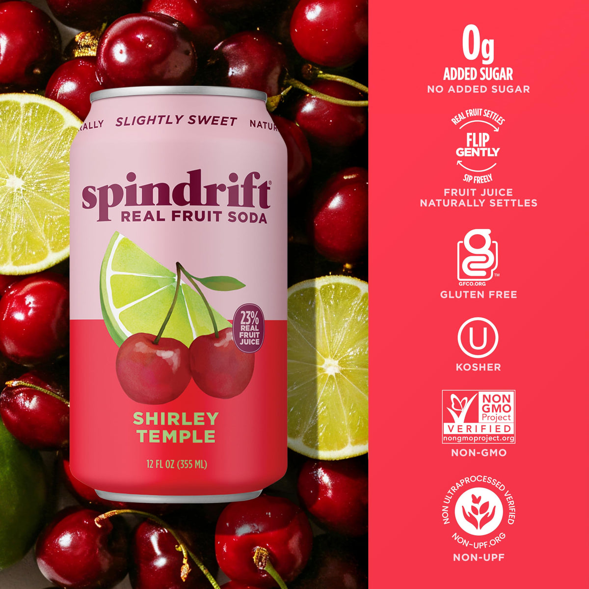 Spindrift Shirley Temple Cherry Citrus Soda – Real Squeezed Fruit, 12 Pack