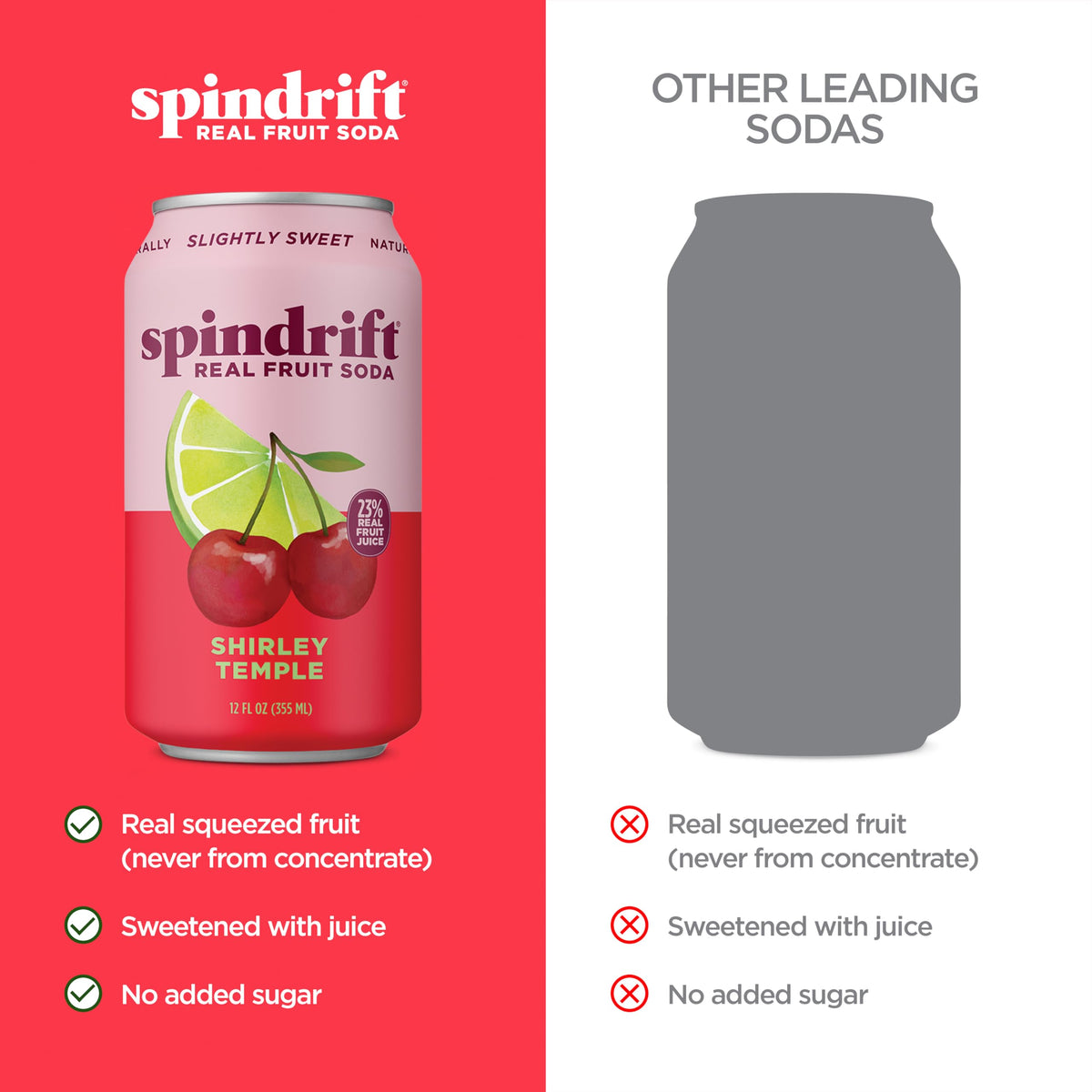 Spindrift Shirley Temple Cherry Citrus Soda – Real Squeezed Fruit, 12 Pack