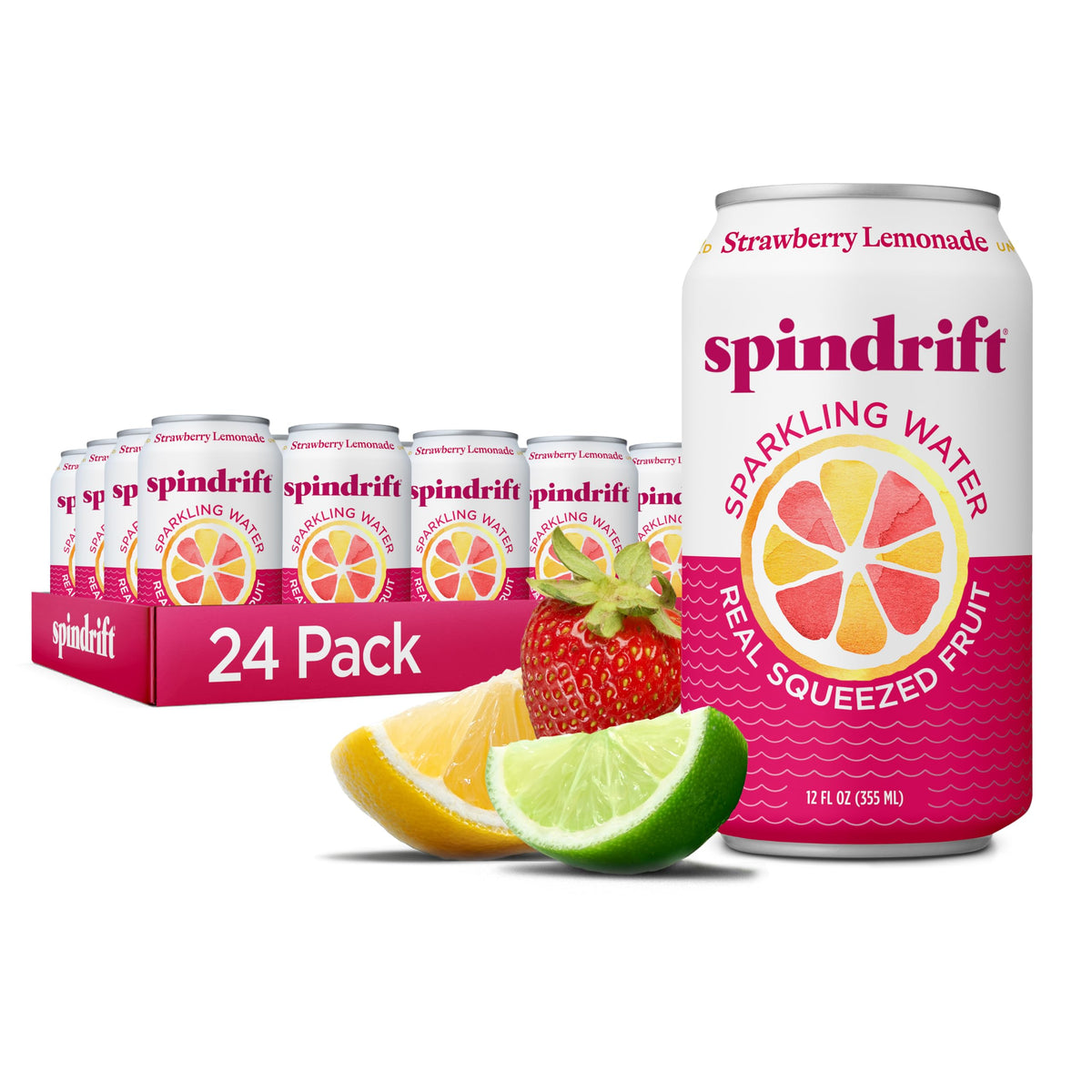 Spindrift Strawberry Lemonade Can – 24 Pack, 12 oz | Real Fruit Sparkling Water