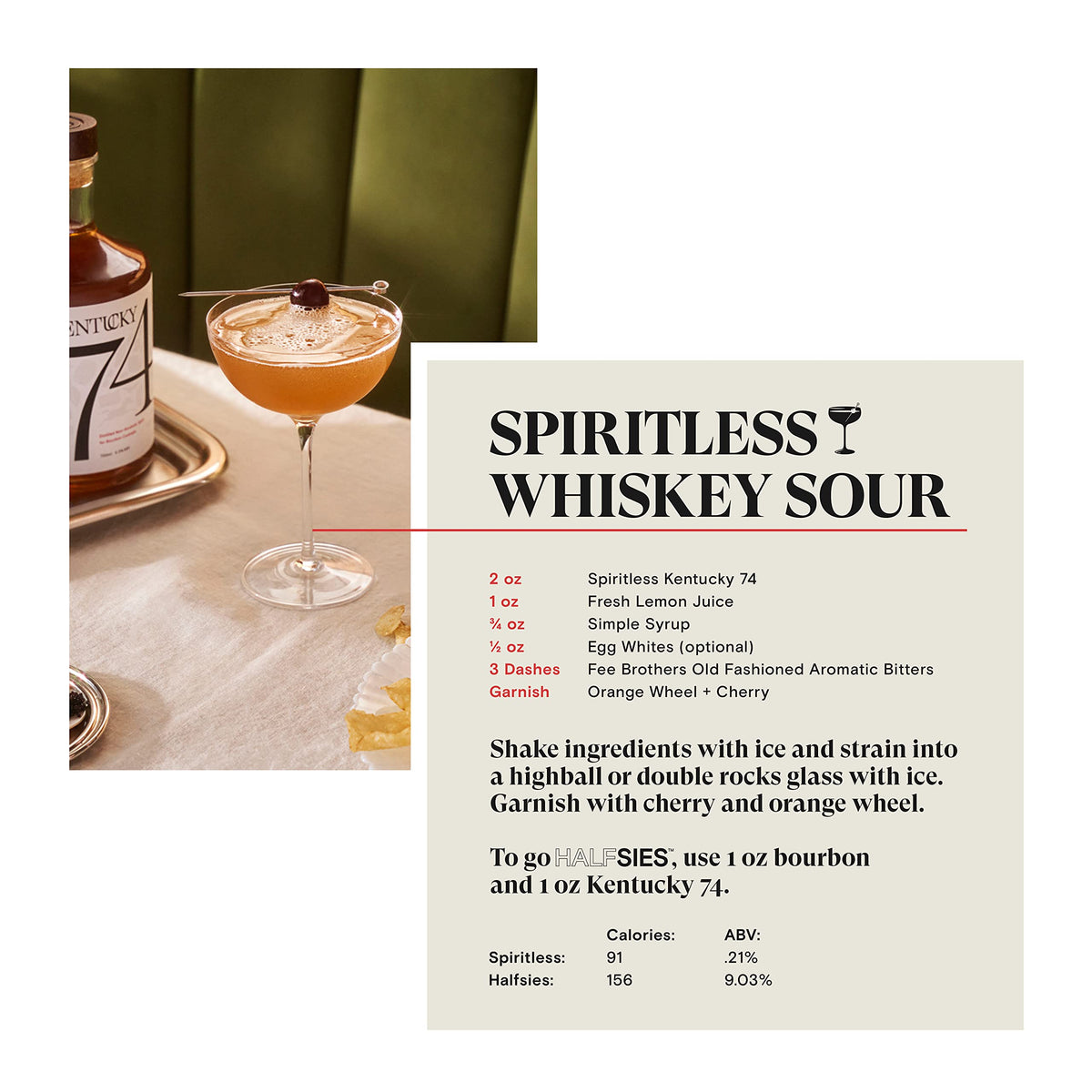 Spiritless Kentucky 74 Non-Alcoholic Bourbon Whiskey Spirit — 375ml Bottle, Made in Kentucky